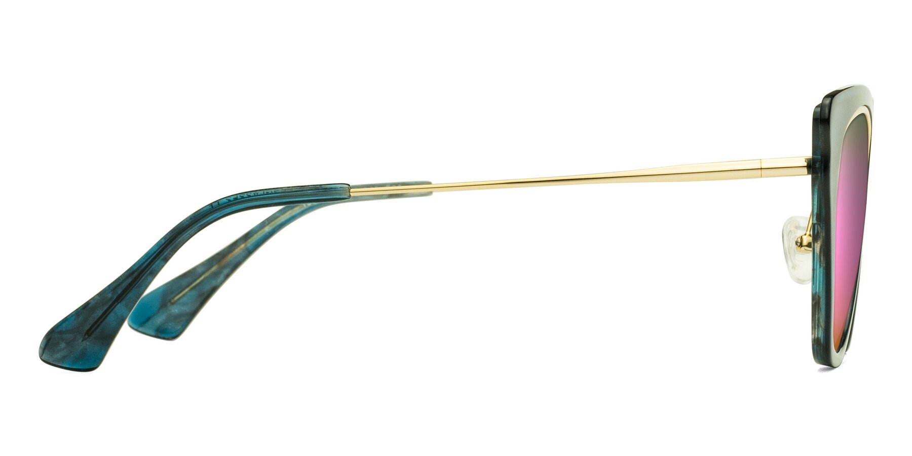 Side of Spire in Teal-Gold with Pink Mirrored Lenses