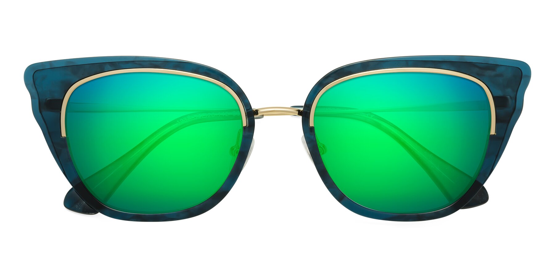 Folded Front of Spire in Teal-Gold with Green Mirrored Lenses