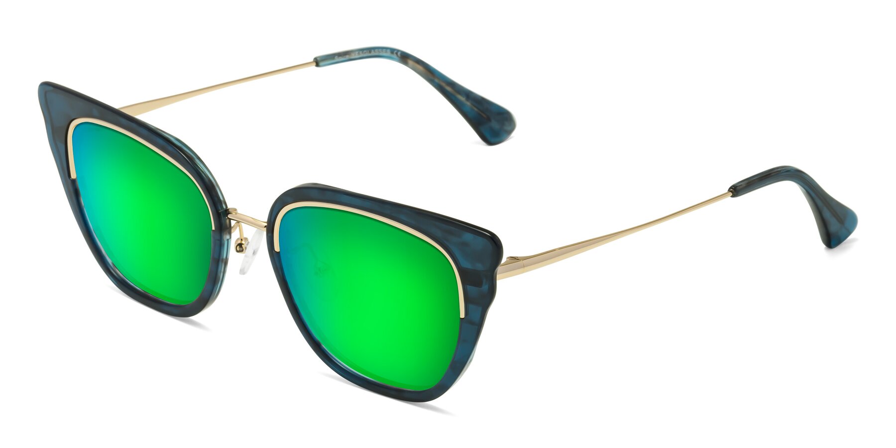 Angle of Spire in Teal-Gold with Green Mirrored Lenses