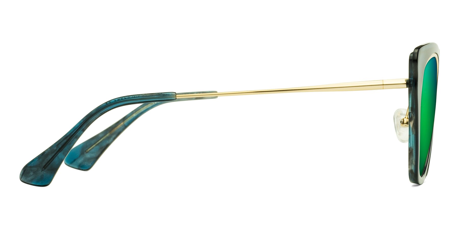 Side of Spire in Teal-Gold with Green Mirrored Lenses