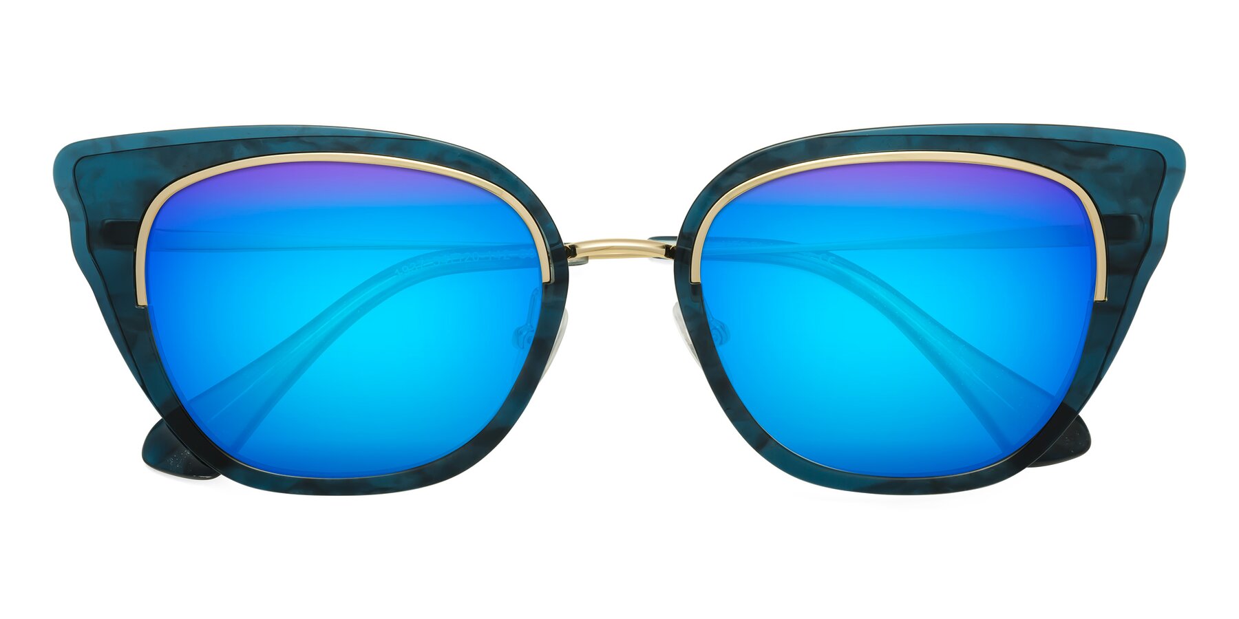 Folded Front of Spire in Teal-Gold with Blue Mirrored Lenses