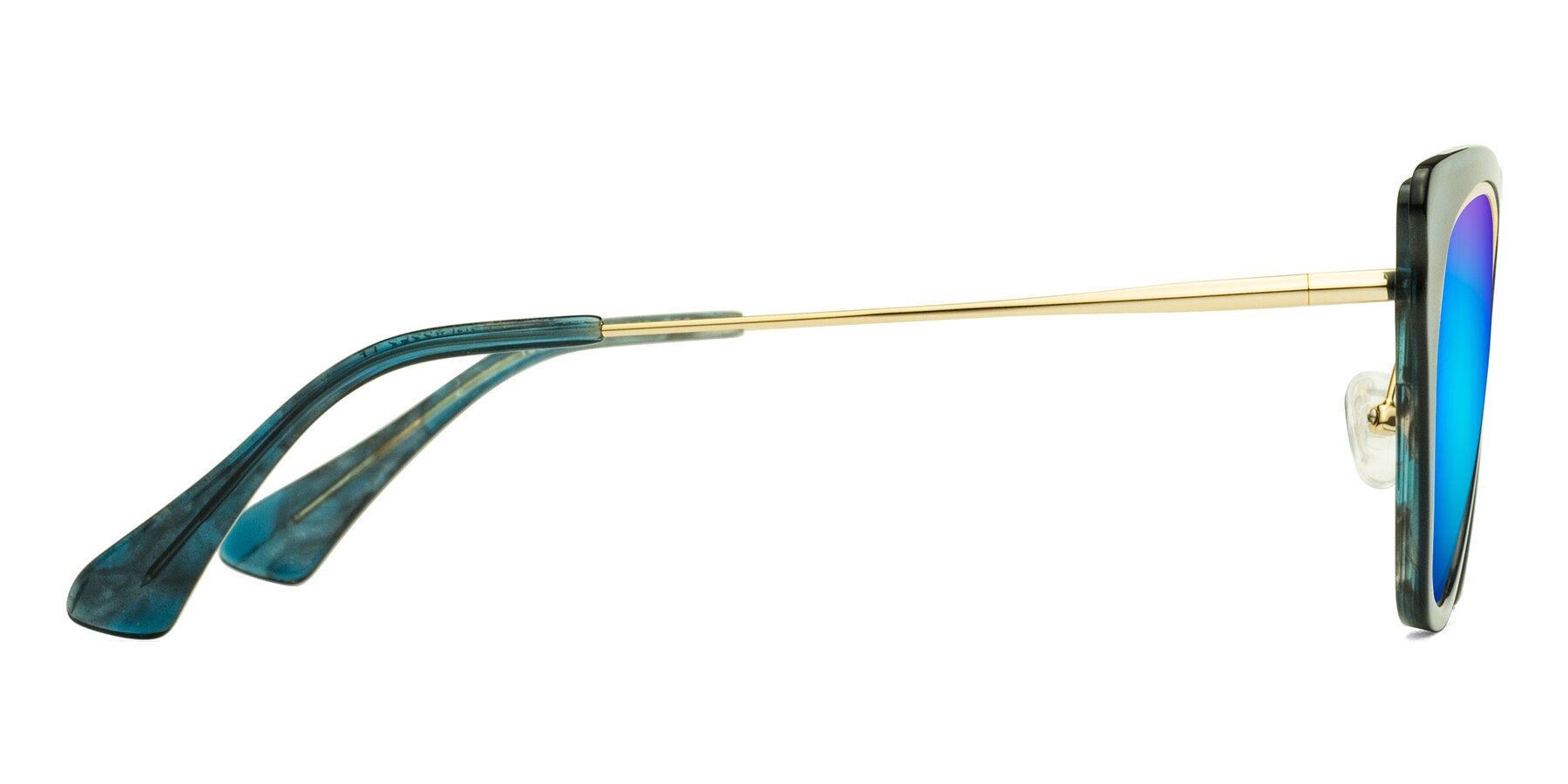 Side of Spire in Teal-Gold with Blue Mirrored Lenses