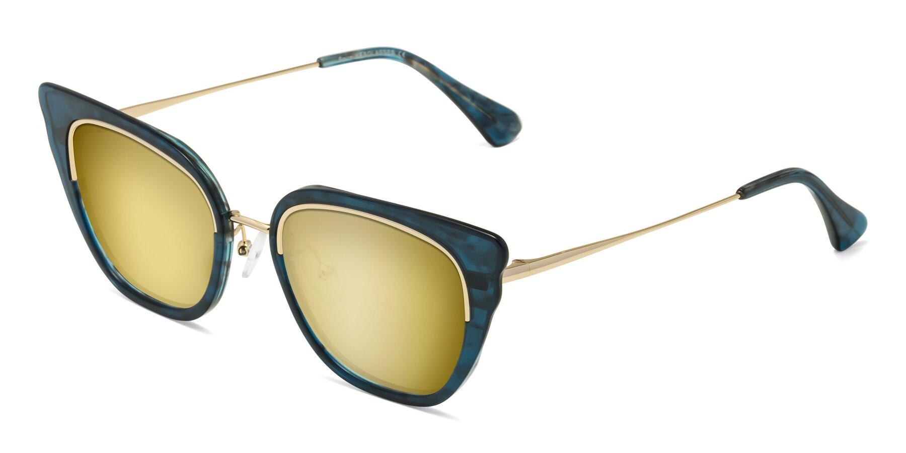 Angle of Spire in Teal-Gold with Gold Mirrored Lenses