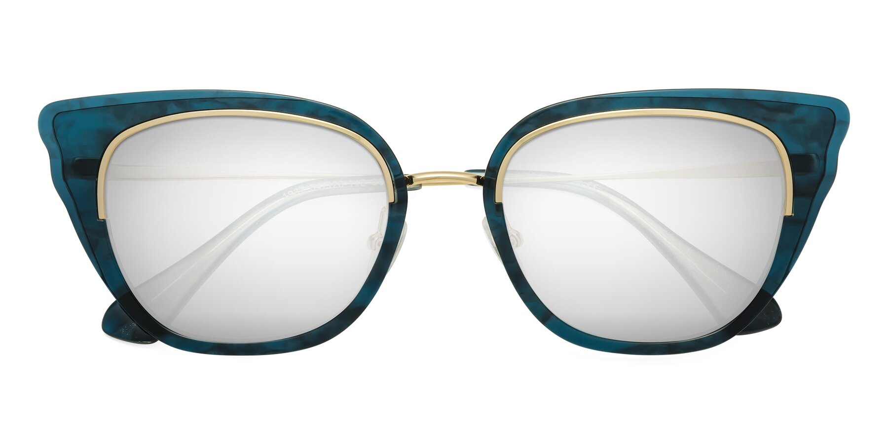 Folded Front of Spire in Teal-Gold with Silver Mirrored Lenses