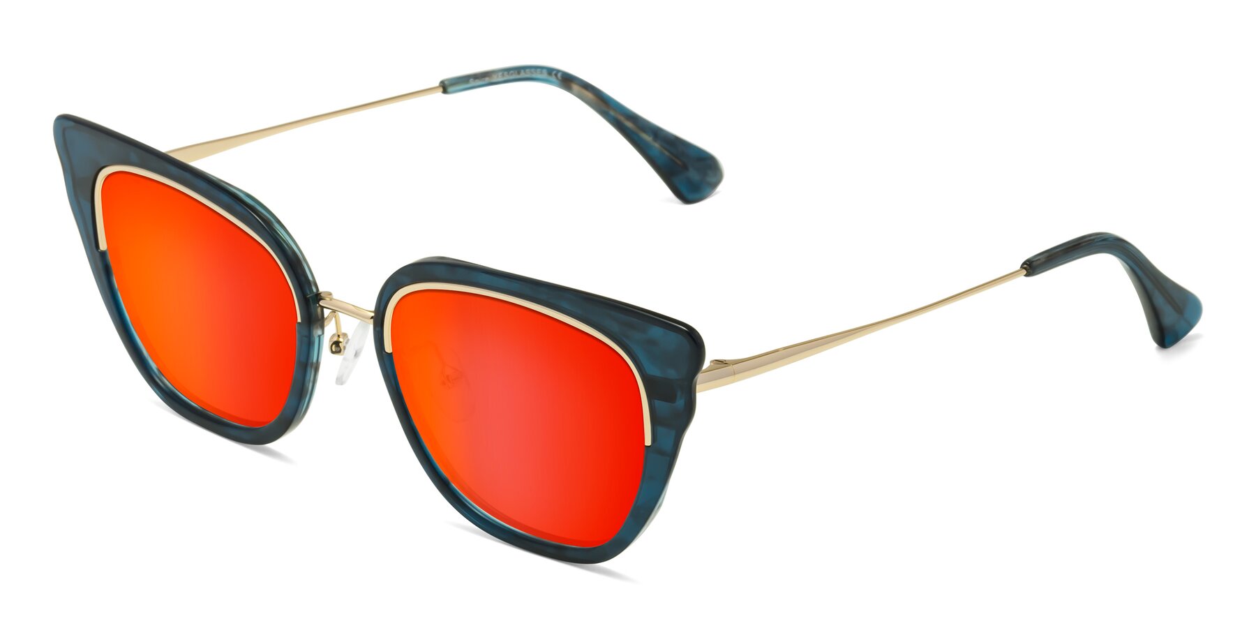 Angle of Spire in Teal-Gold with Red Gold Mirrored Lenses