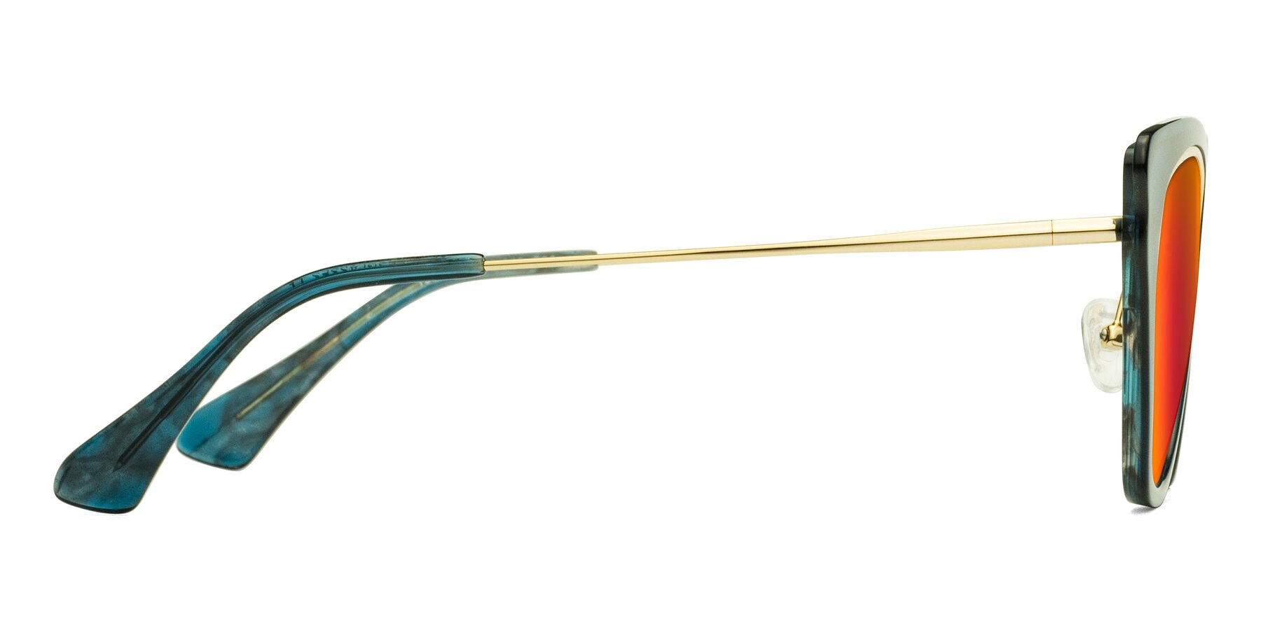 Side of Spire in Teal-Gold with Red Gold Mirrored Lenses