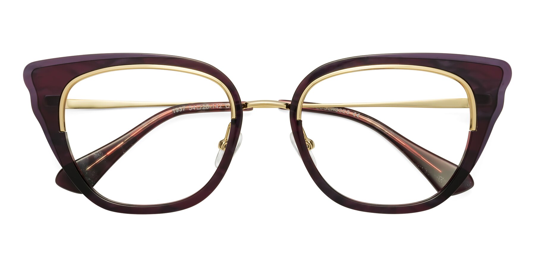 Folded Front of Spire in Dark Voilet-Gold with Clear Eyeglass Lenses
