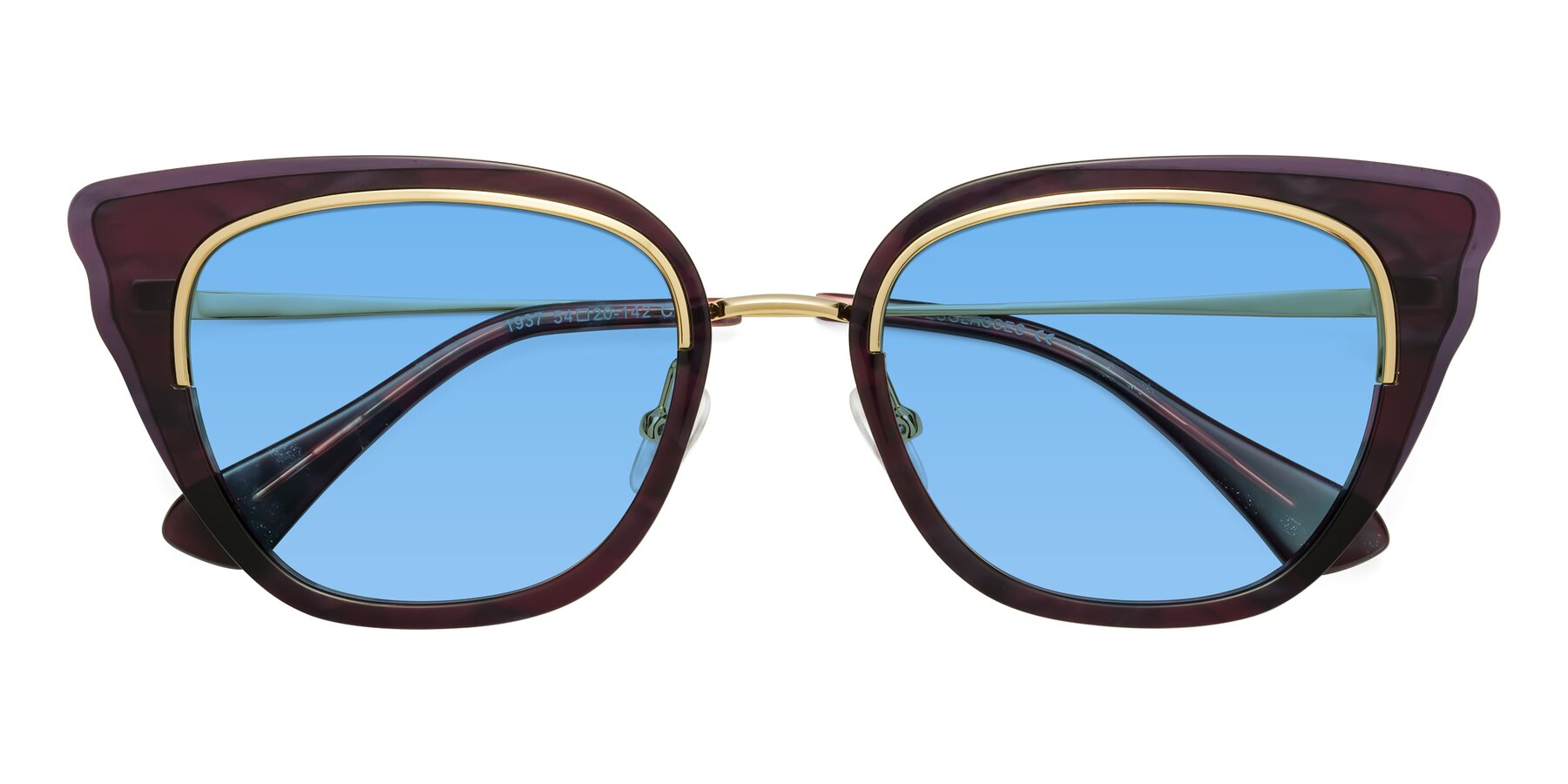 Folded Front of Spire in Dark Voilet-Gold with Medium Blue Tinted Lenses