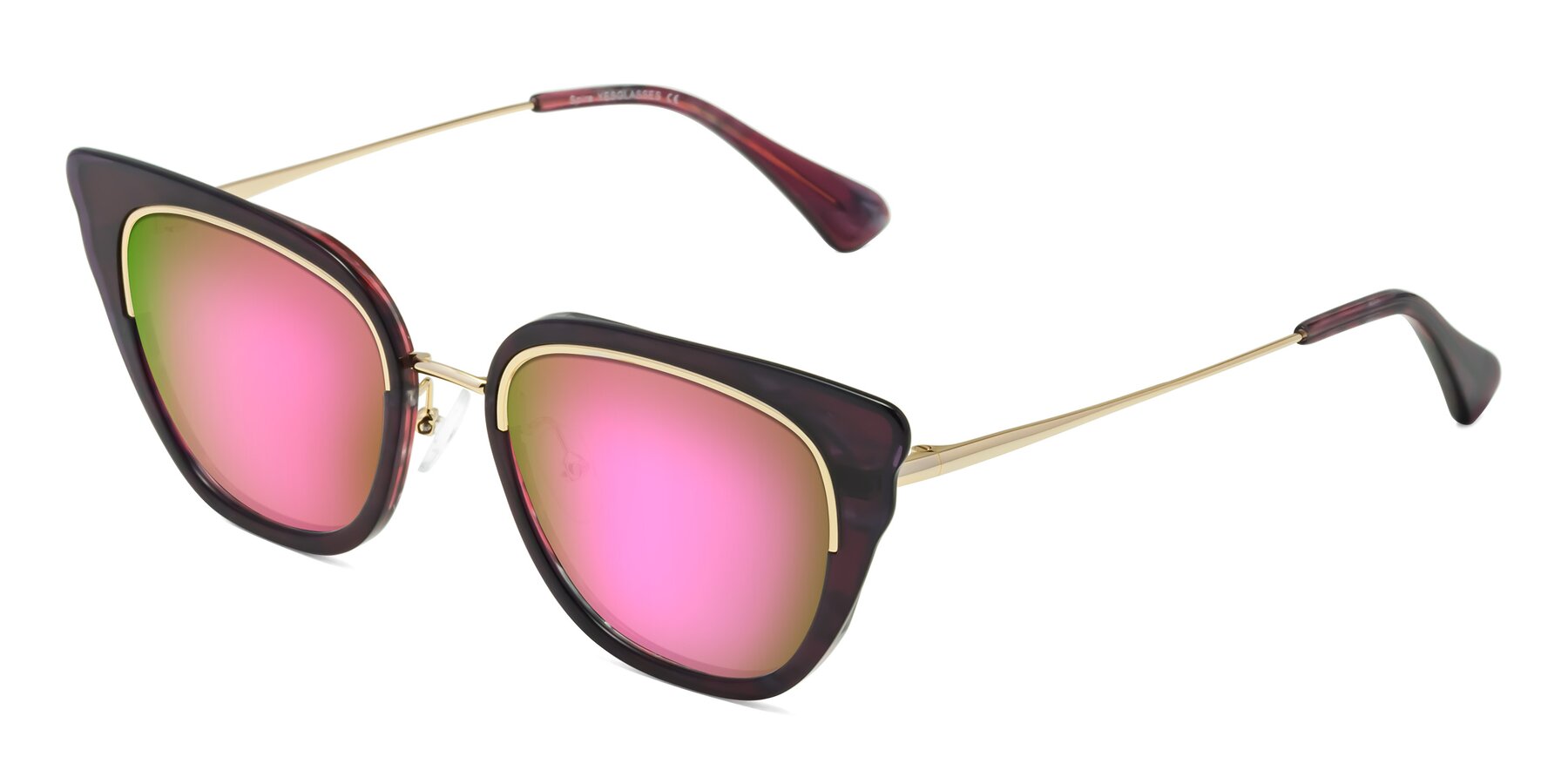 Angle of Spire in Dark Voilet-Gold with Pink Mirrored Lenses