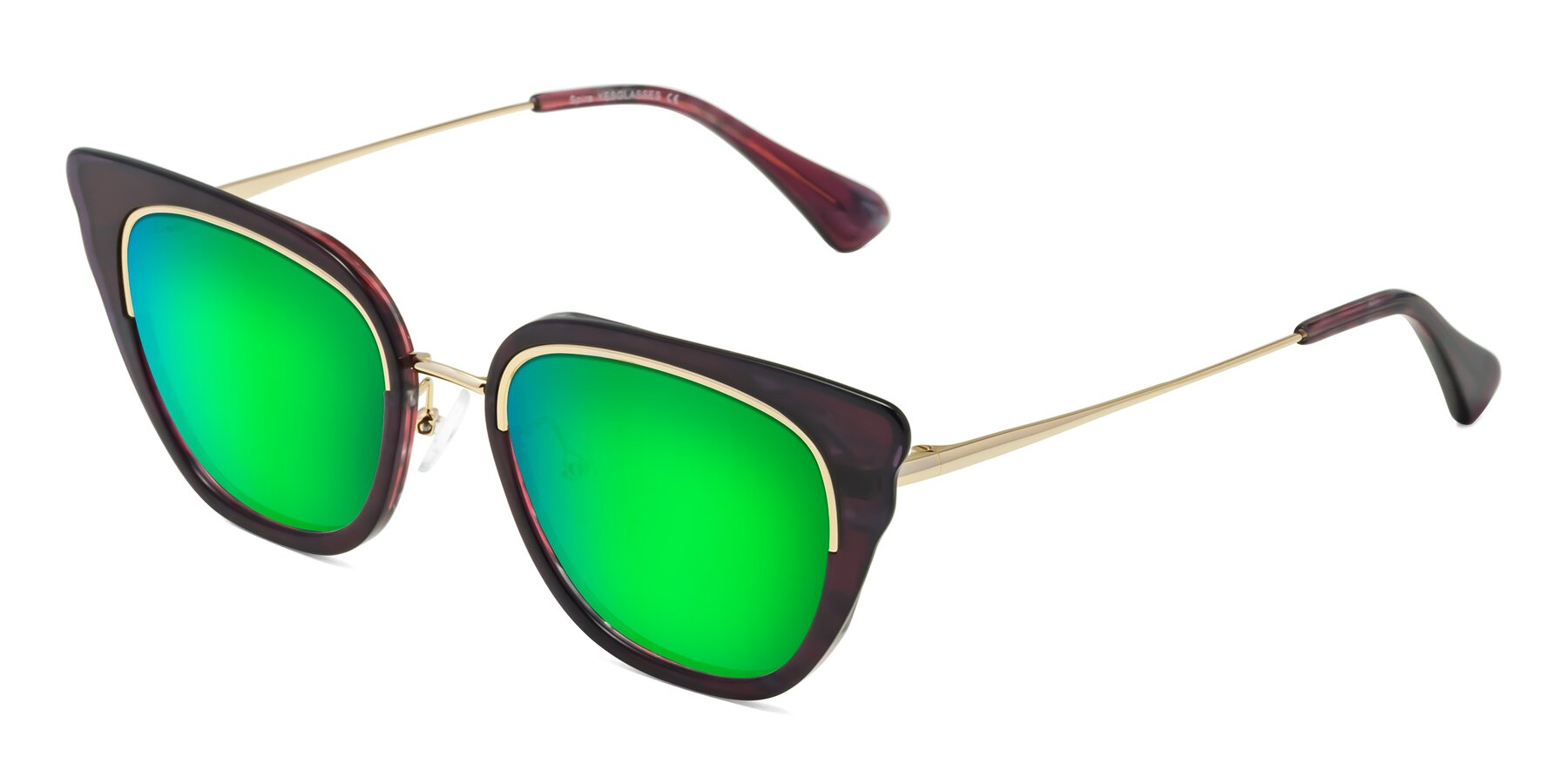Angle of Spire in Dark Voilet-Gold with Green Mirrored Lenses