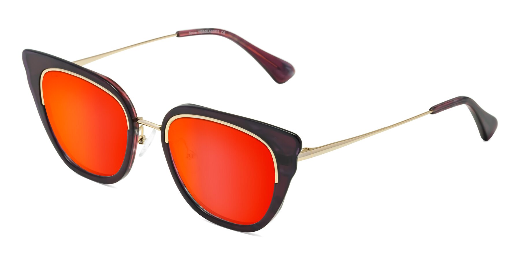 Angle of Spire in Dark Voilet-Gold with Red Gold Mirrored Lenses