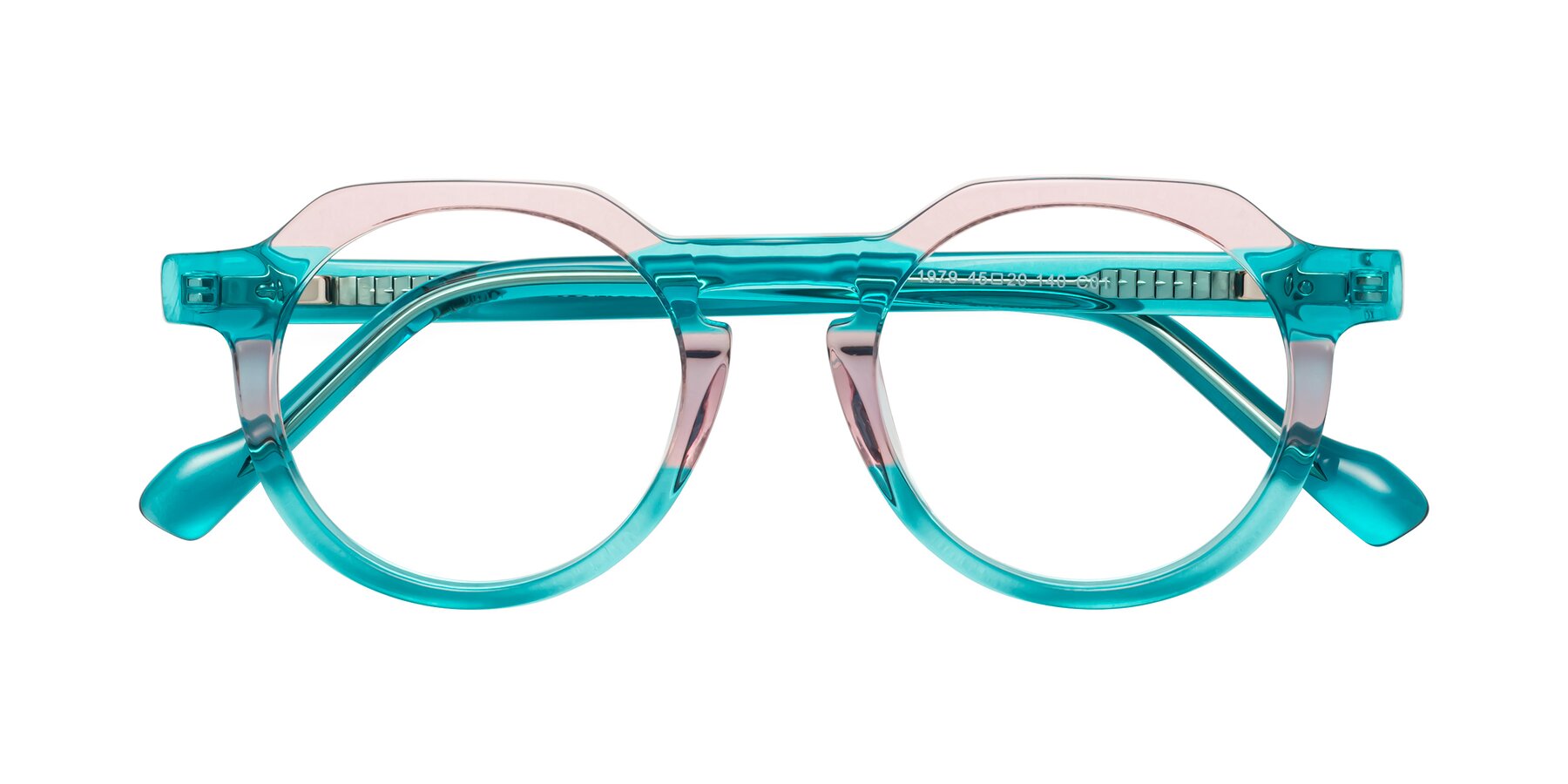 Folded Front of Vesper in Green-Pink with Clear Reading Eyeglass Lenses