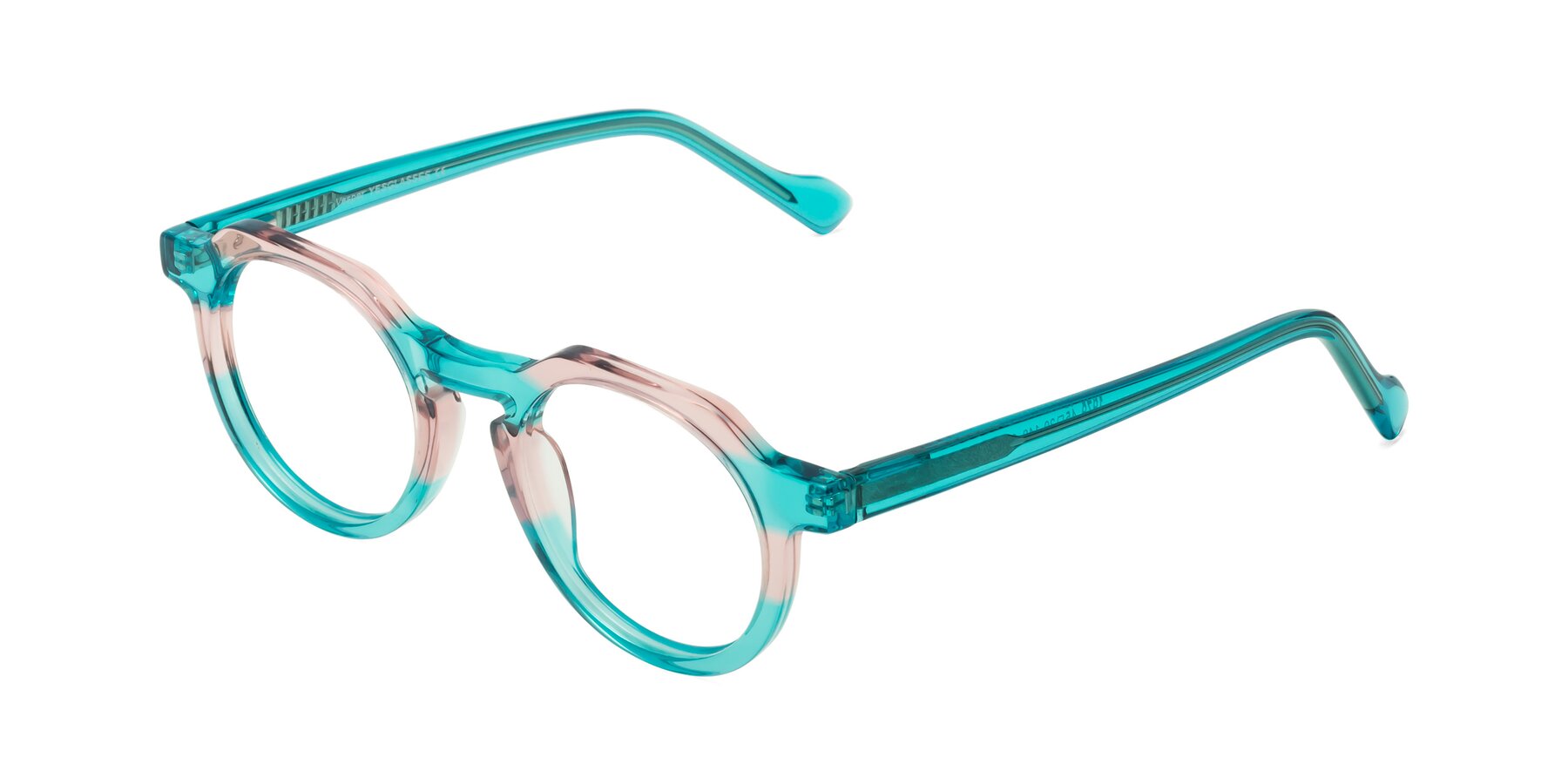 Angle of Vesper in Green-Pink with Clear Eyeglass Lenses