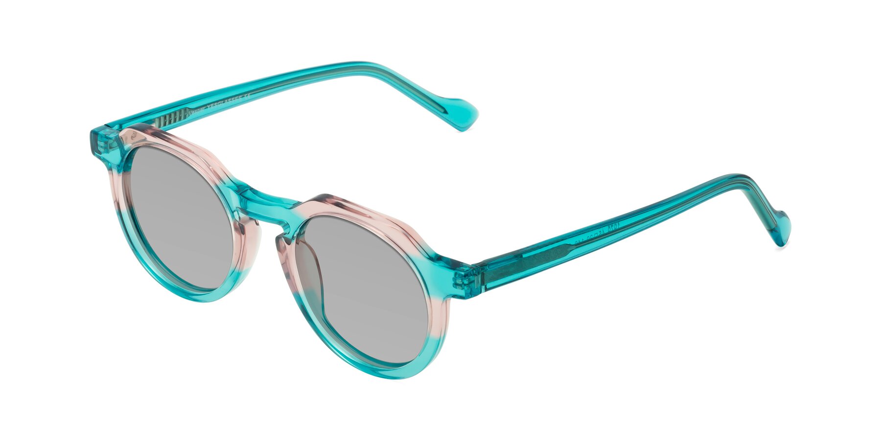 Angle of Vesper in Green-Pink with Light Gray Tinted Lenses