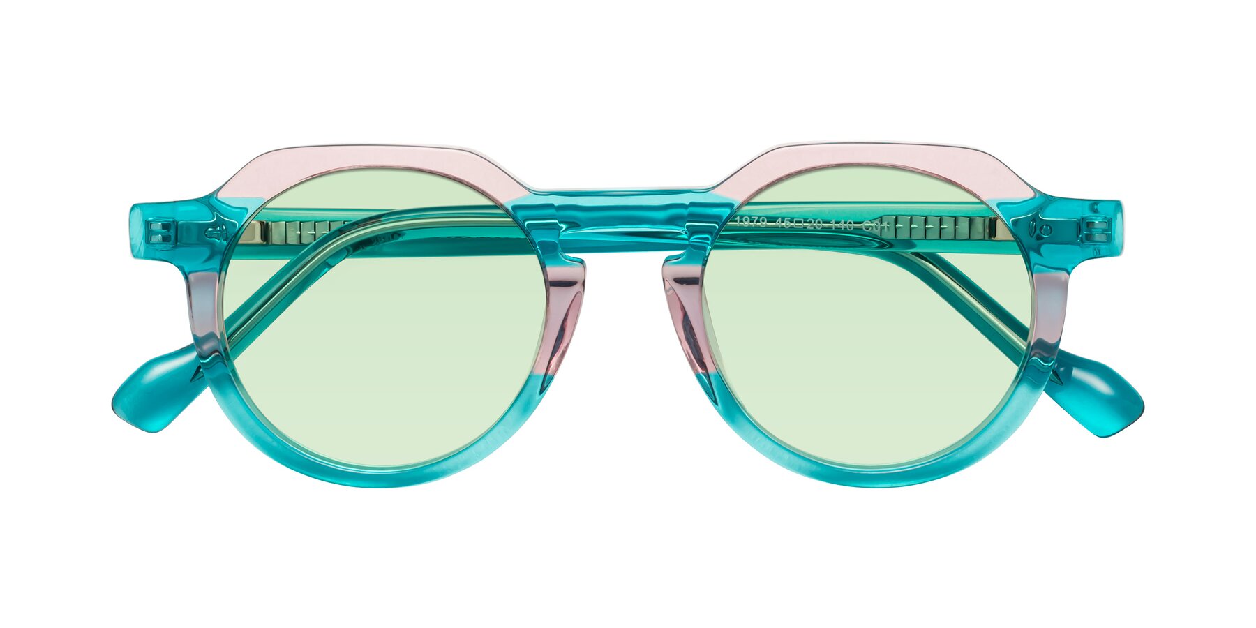 Folded Front of Vesper in Green-Pink with Light Green Tinted Lenses