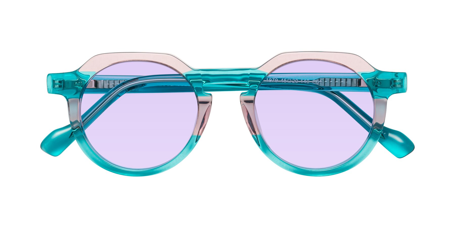 Folded Front of Vesper in Green-Pink with Light Purple Tinted Lenses