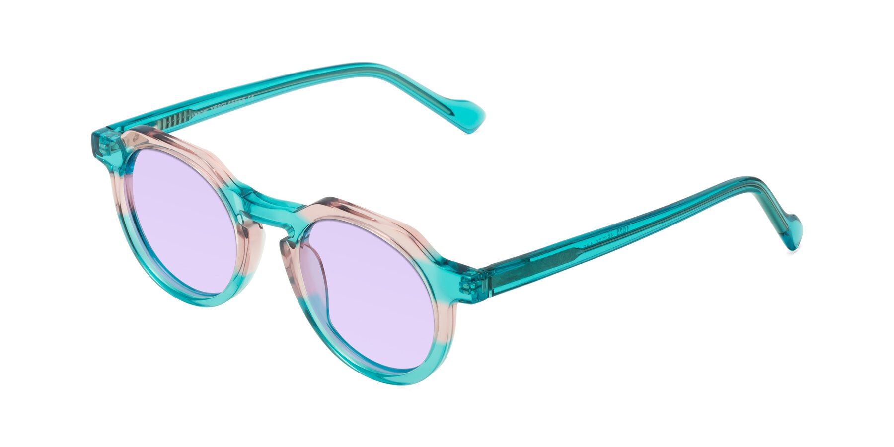 Angle of Vesper in Green-Pink with Light Purple Tinted Lenses