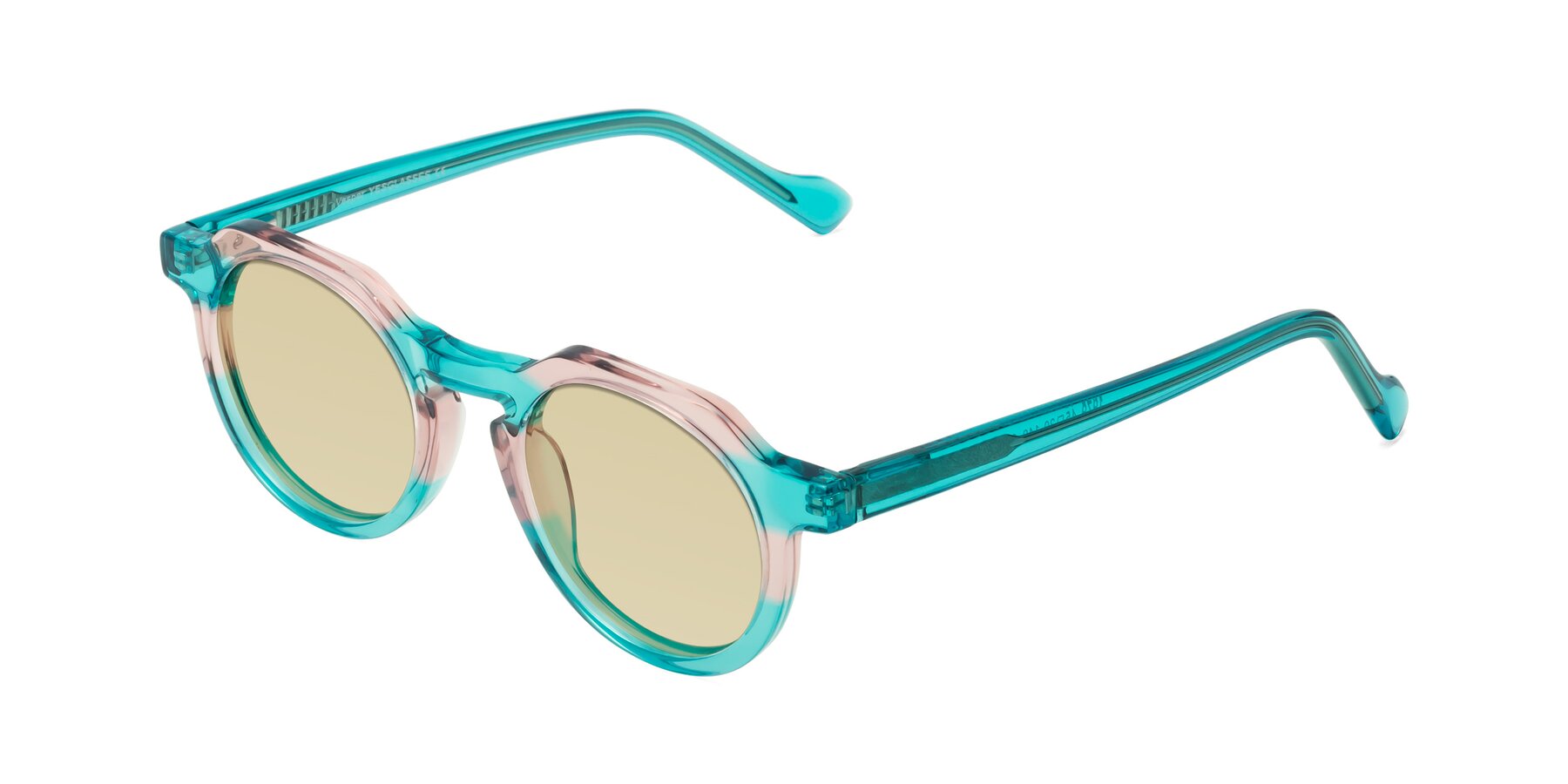 Angle of Vesper in Green-Pink with Light Champagne Tinted Lenses