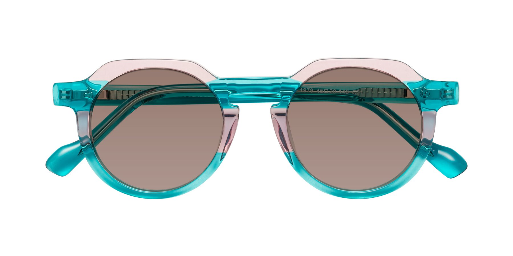 Folded Front of Vesper in Green-Pink with Medium Brown Tinted Lenses