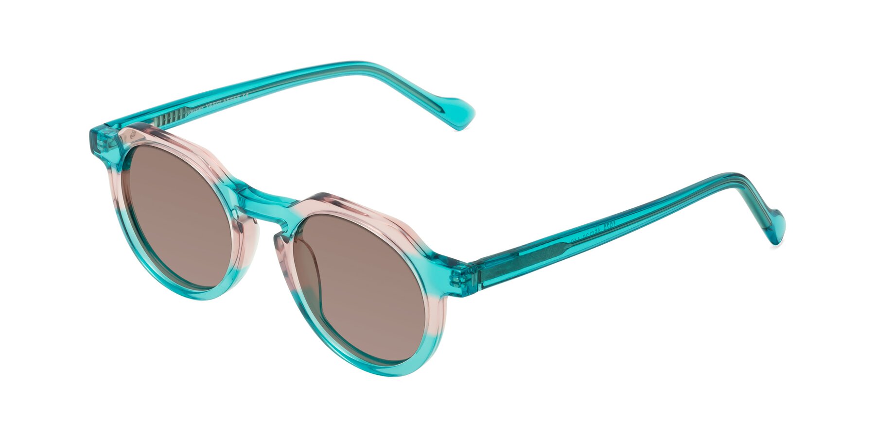 Angle of Vesper in Green-Pink with Medium Brown Tinted Lenses