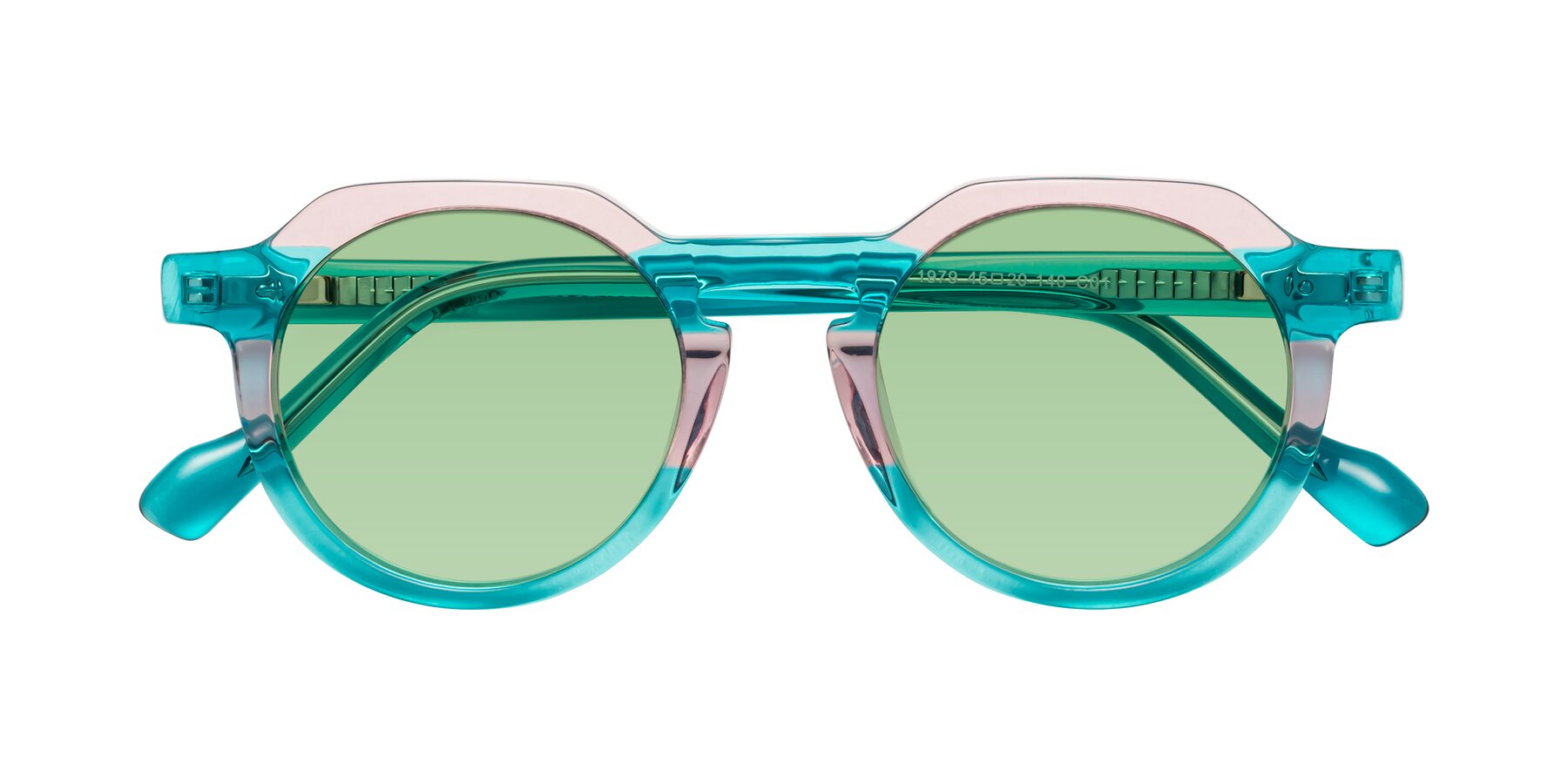 Folded Front of Vesper in Green-Pink with Medium Green Tinted Lenses