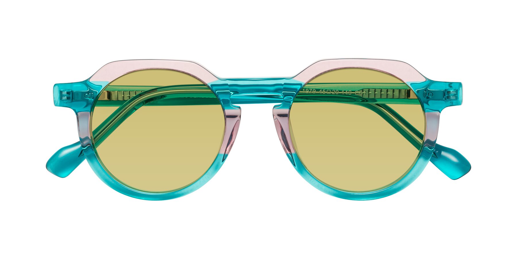 Folded Front of Vesper in Green-Pink with Medium Champagne Tinted Lenses