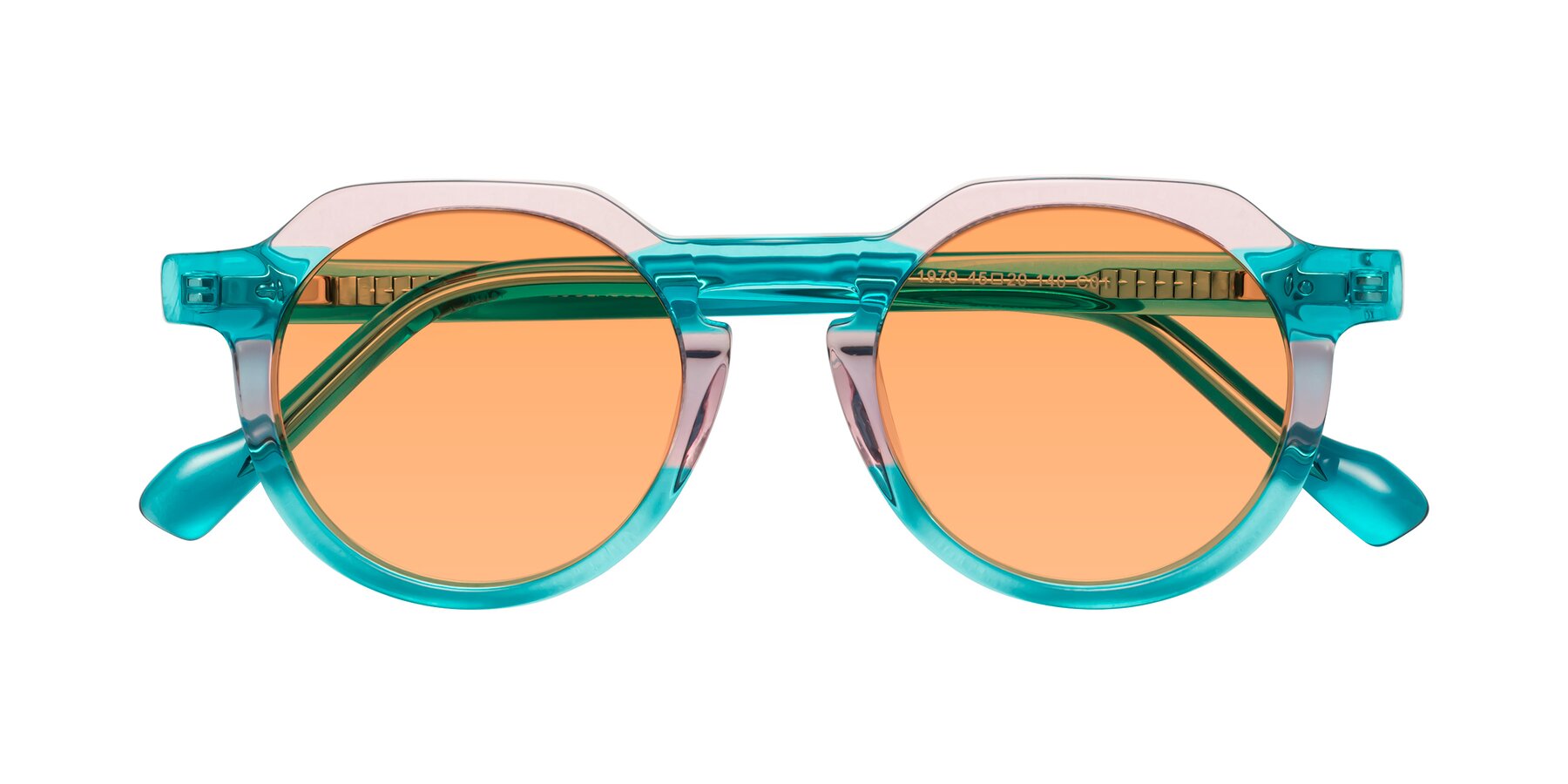 Folded Front of Vesper in Green-Pink with Medium Orange Tinted Lenses