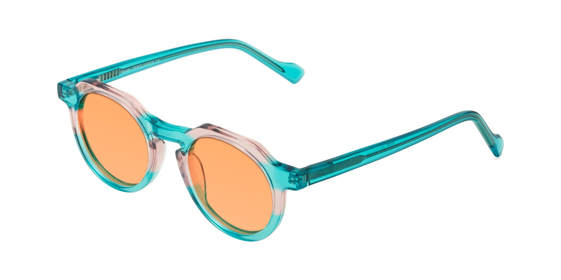 Angle of Vesper in Green-Pink with Medium Orange Tinted Lenses
