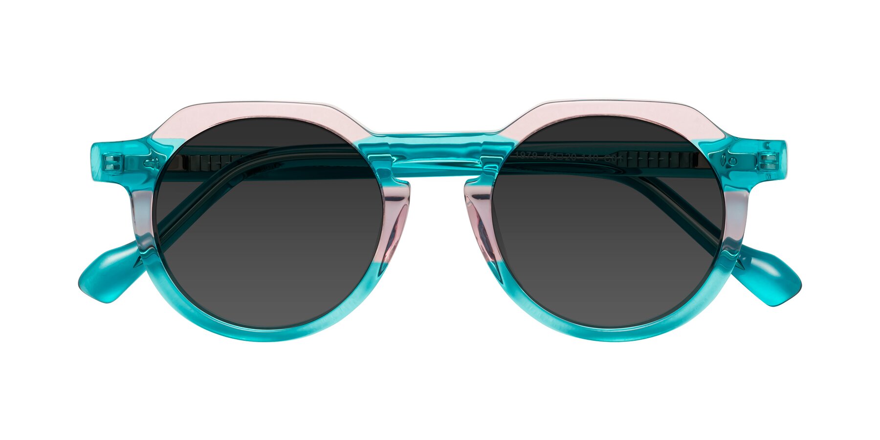 Folded Front of Vesper in Green-Pink with Gray Tinted Lenses