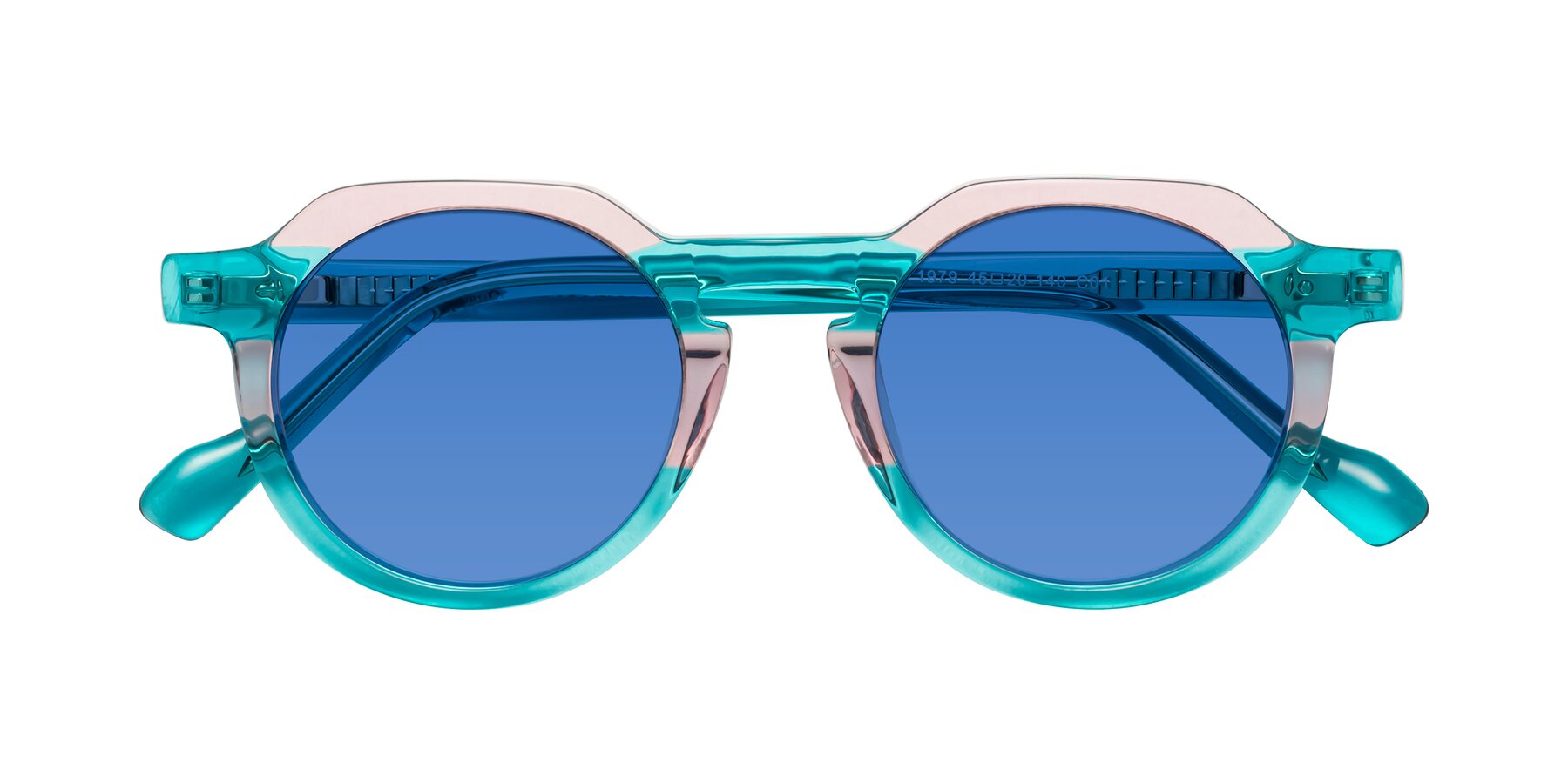 Folded Front of Vesper in Green-Pink with Blue Tinted Lenses