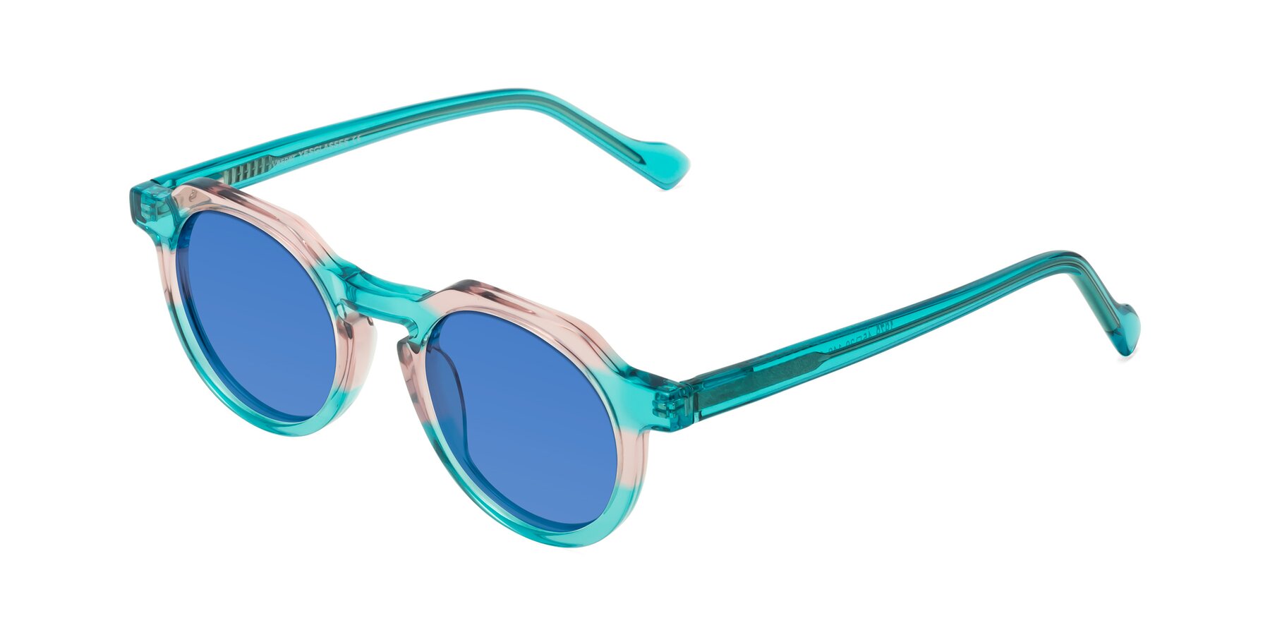 Angle of Vesper in Green-Pink with Blue Tinted Lenses