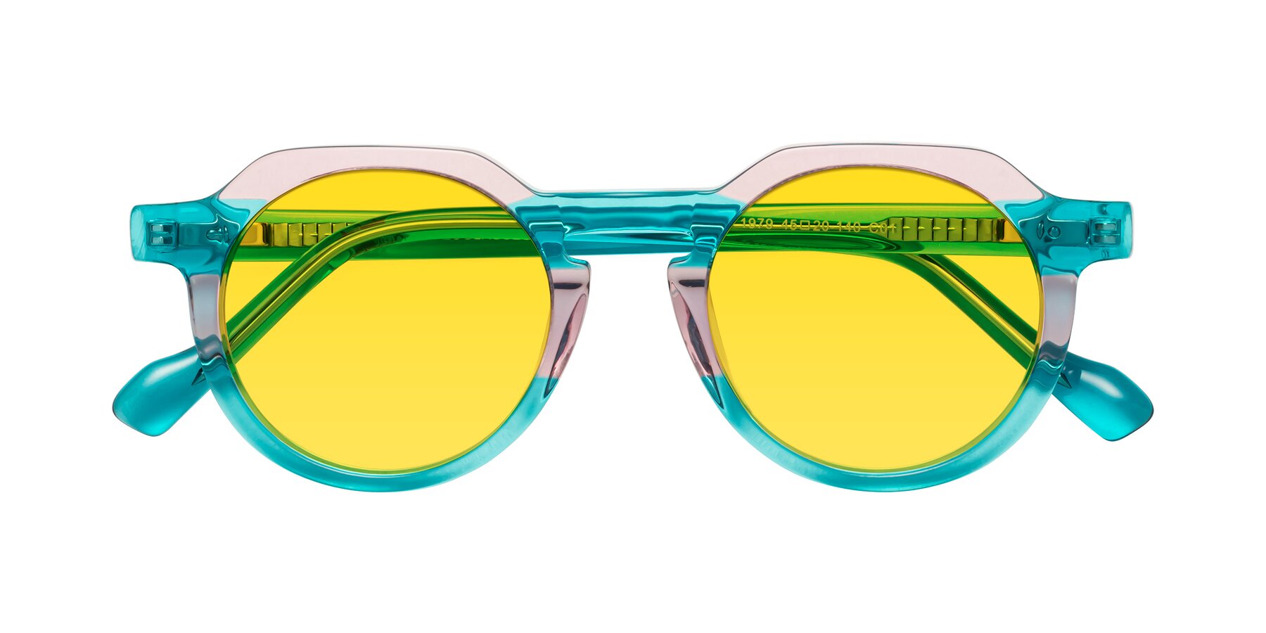 Folded Front of Vesper in Green-Pink with Yellow Tinted Lenses