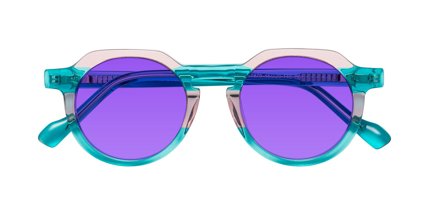 Folded Front of Vesper in Green-Pink with Purple Tinted Lenses