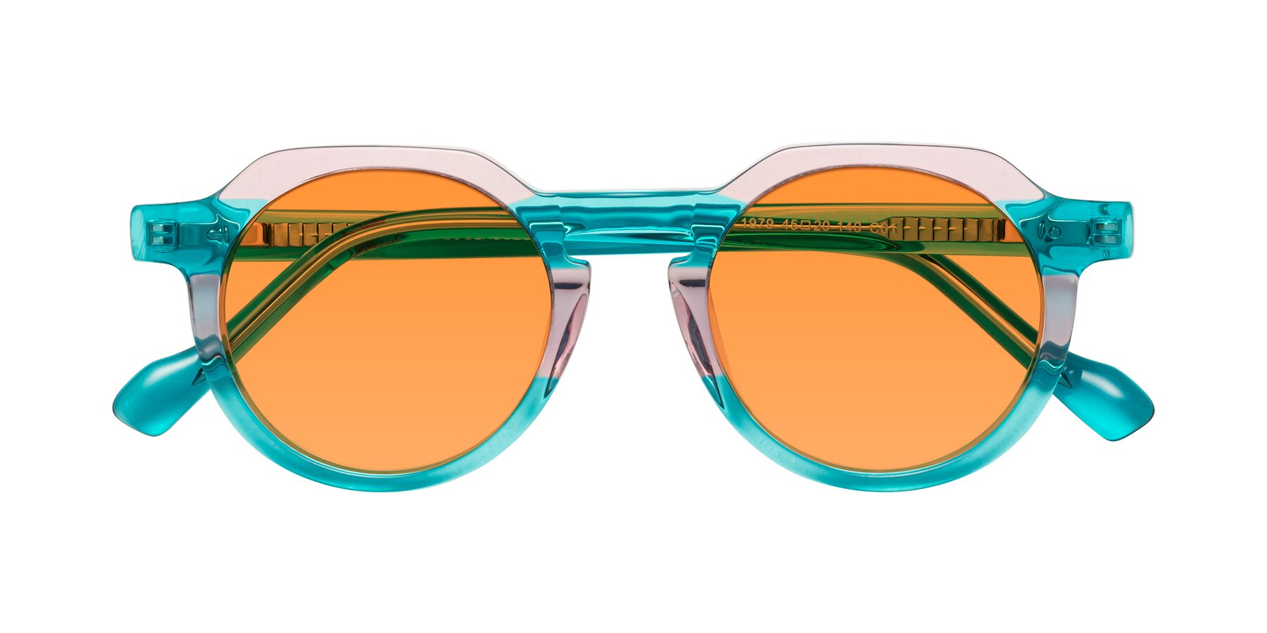 Folded Front of Vesper in Green-Pink with Orange Tinted Lenses