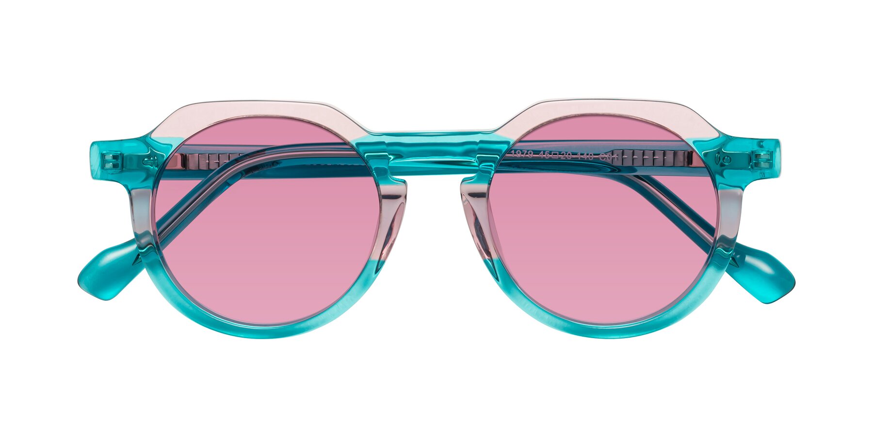 Folded Front of Vesper in Green-Pink with Medium Wine Tinted Lenses