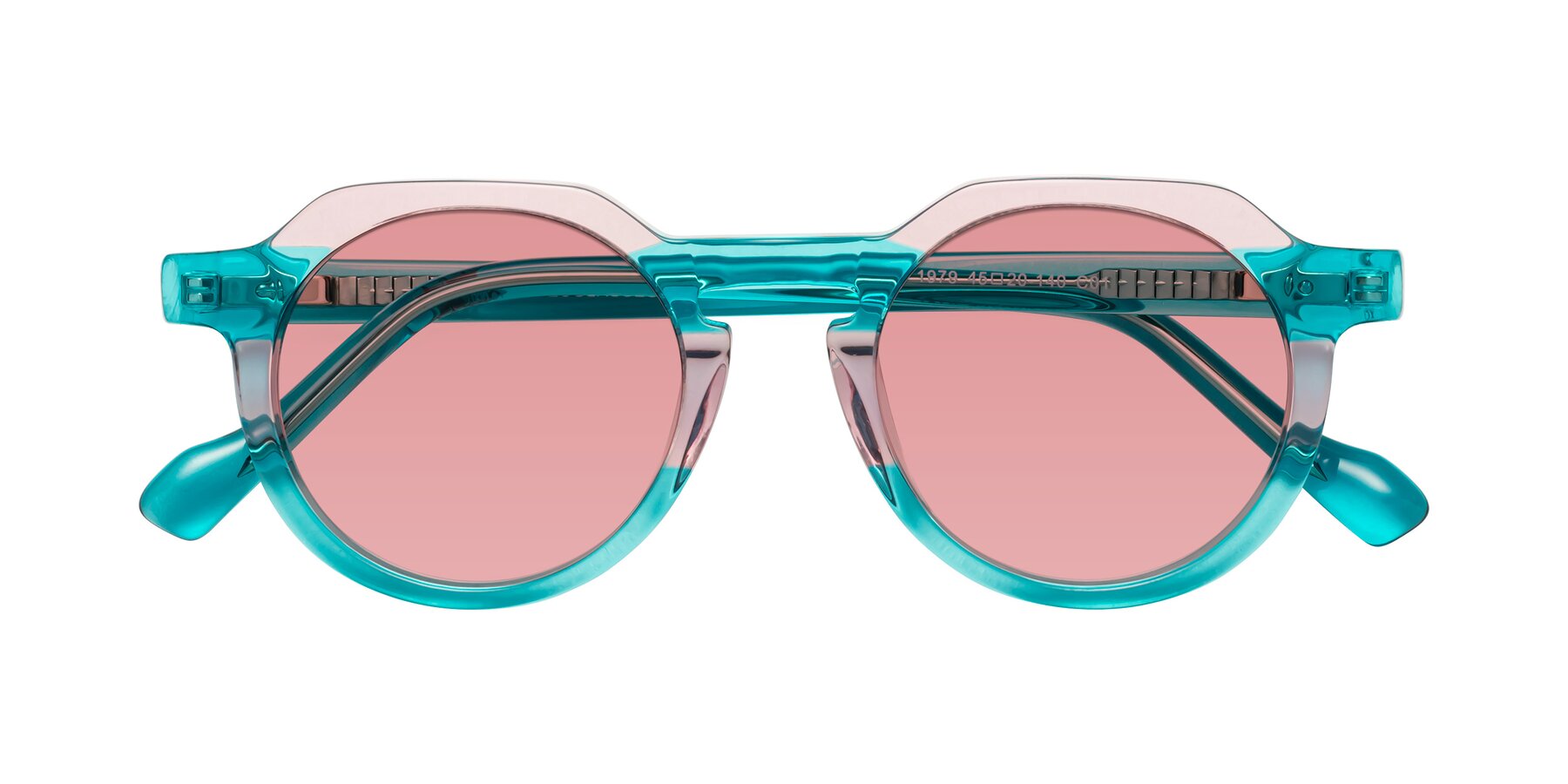 Folded Front of Vesper in Green-Pink with Medium Garnet Tinted Lenses