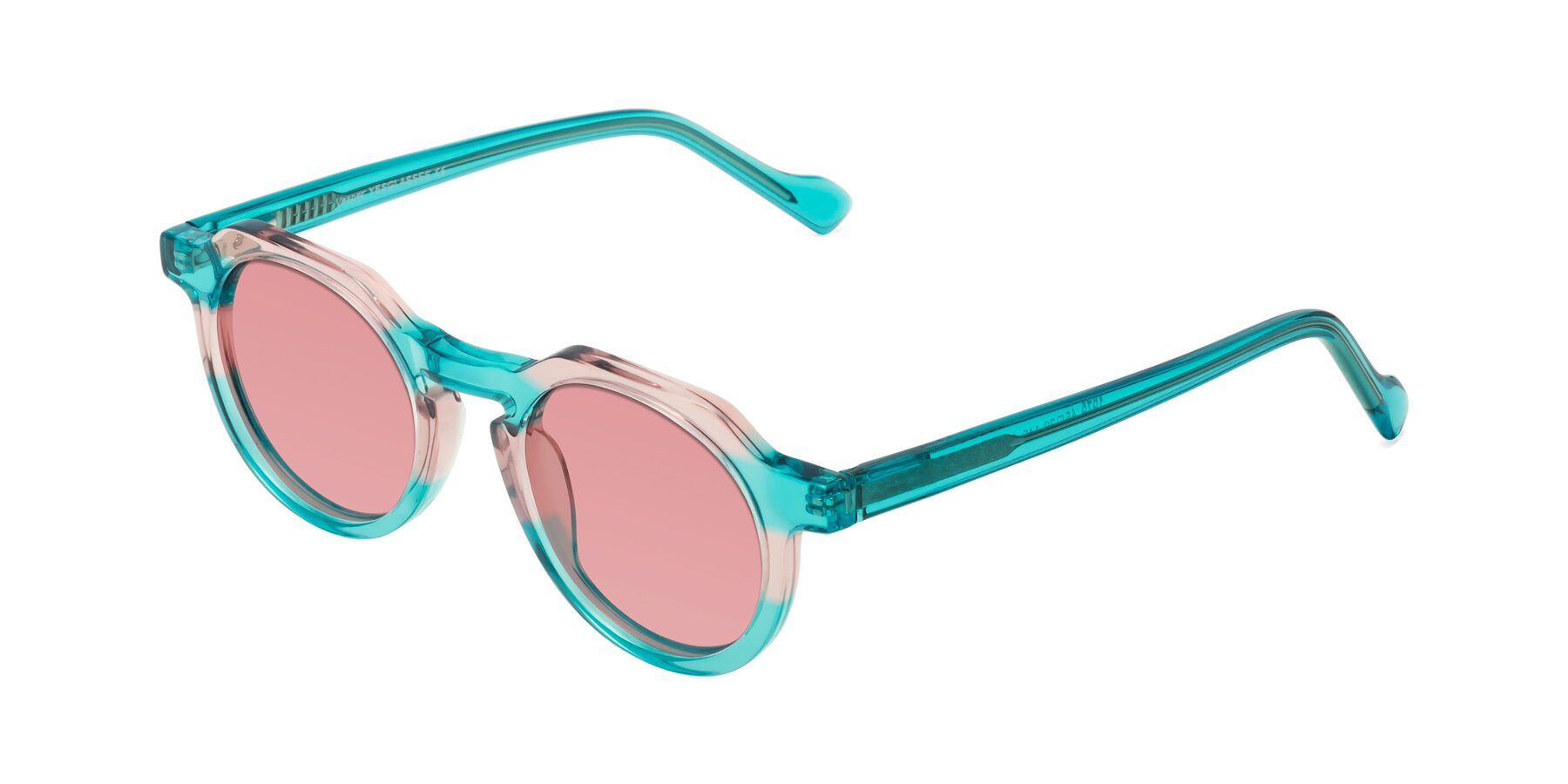 Angle of Vesper in Green-Pink with Medium Garnet Tinted Lenses