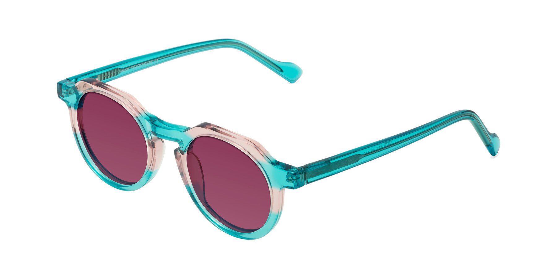 Angle of Vesper in Green-Pink with Wine Tinted Lenses