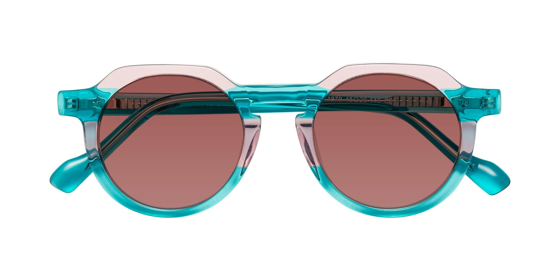 Folded Front of Vesper in Green-Pink with Garnet Tinted Lenses