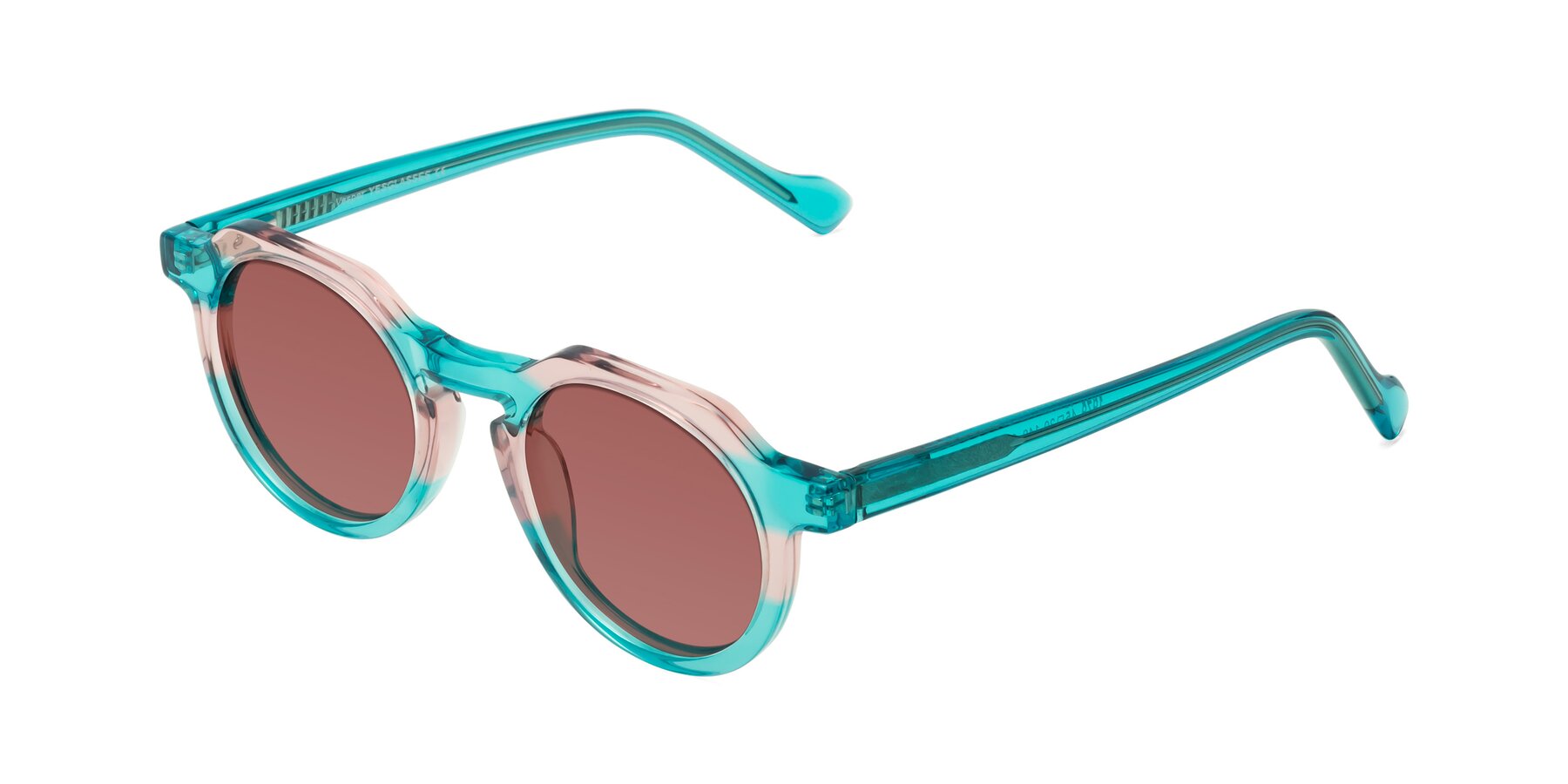 Angle of Vesper in Green-Pink with Garnet Tinted Lenses