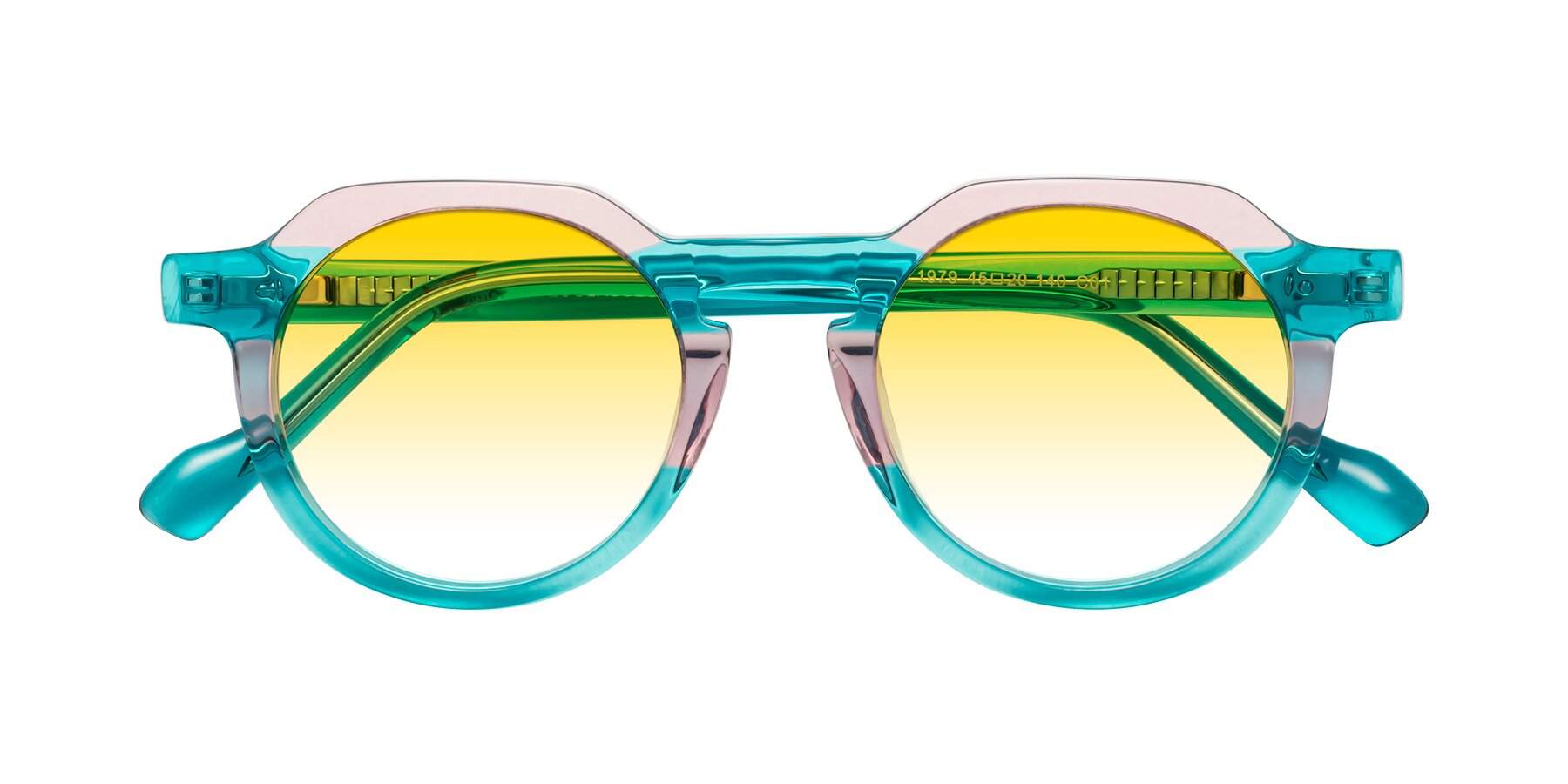 Folded Front of Vesper in Green-Pink with Yellow Gradient Lenses