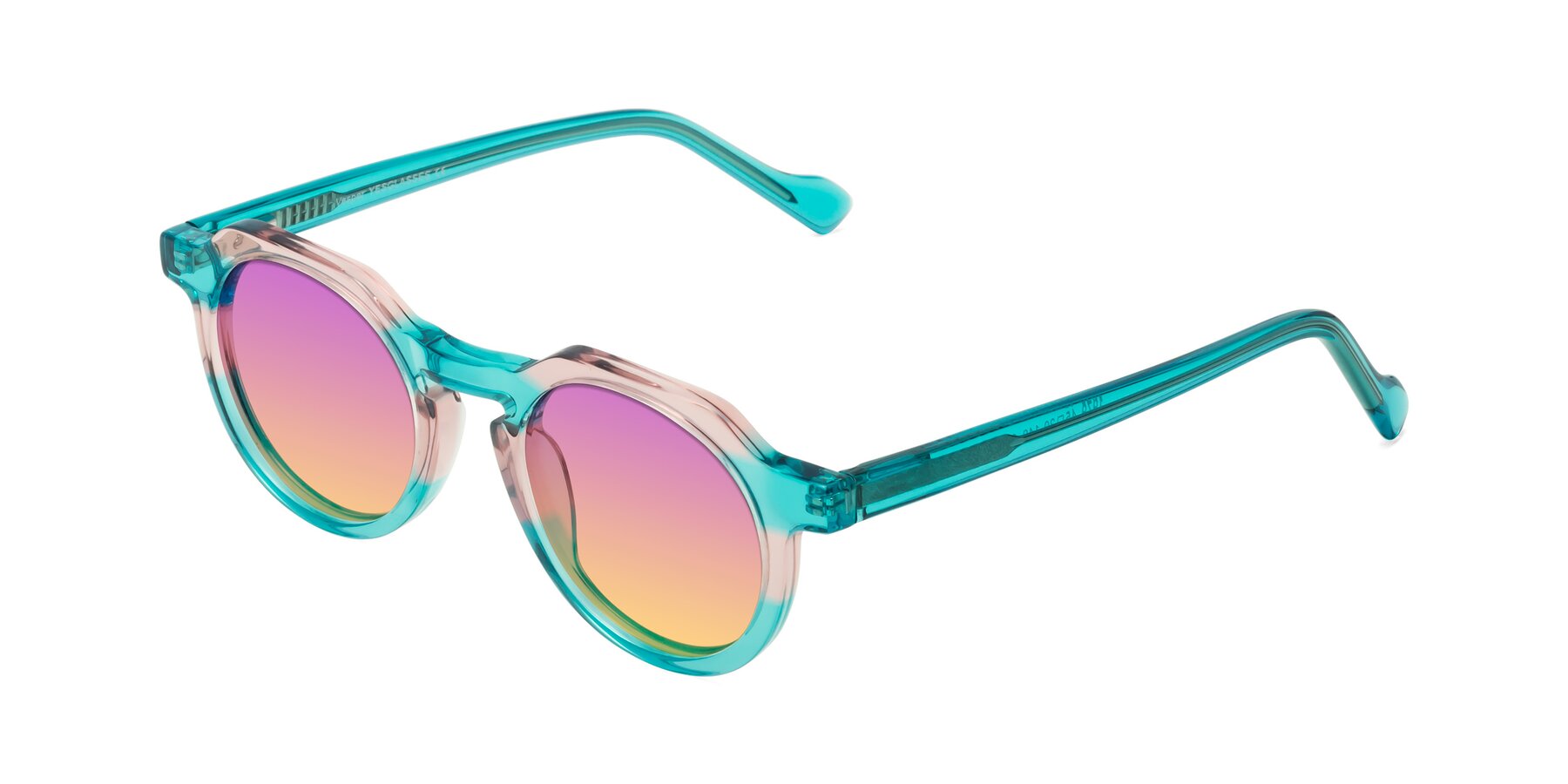 Angle of Vesper in Green-Pink with Purple / Yellow Gradient Lenses