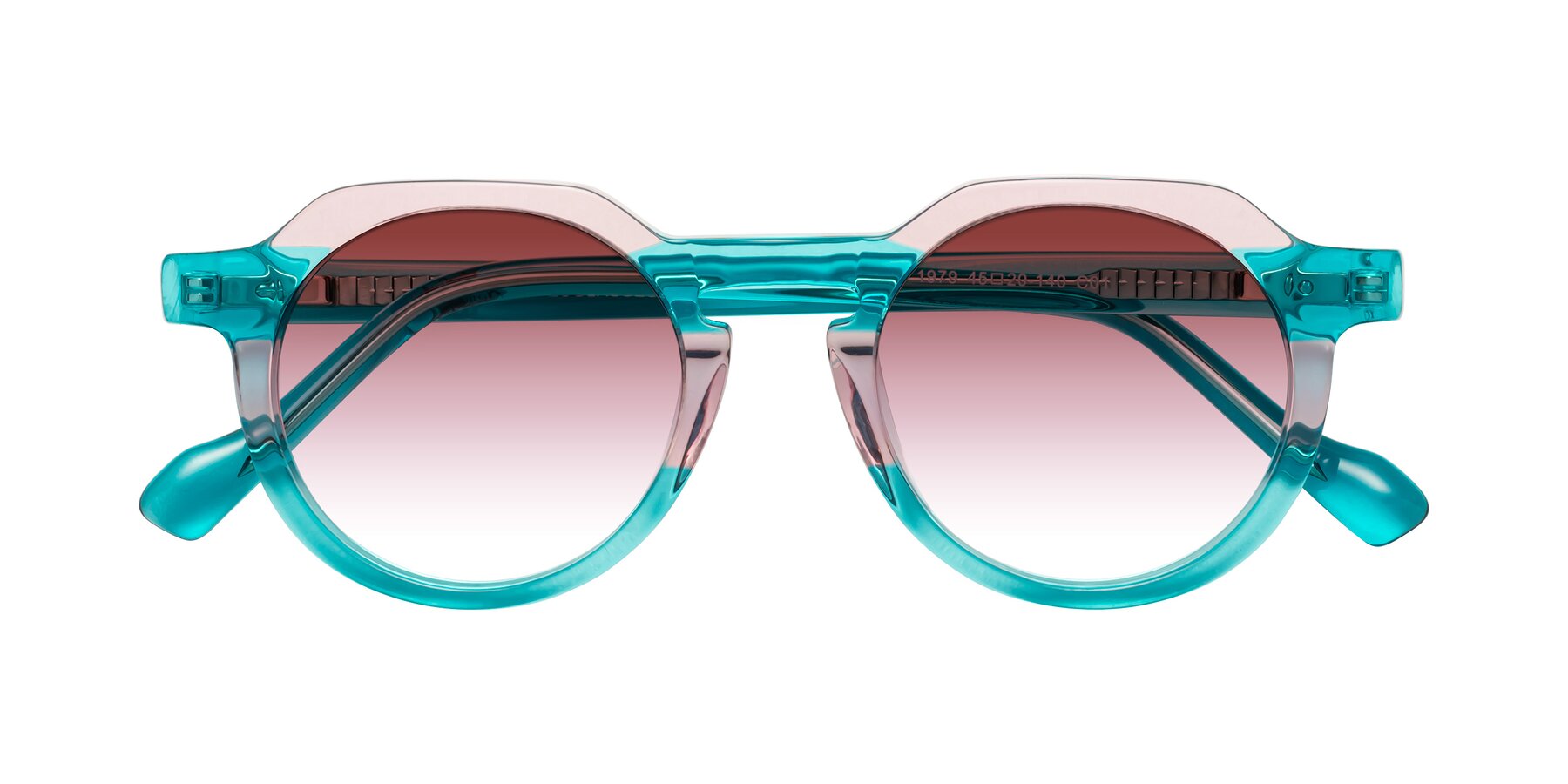 Folded Front of Vesper in Green-Pink with Garnet Gradient Lenses