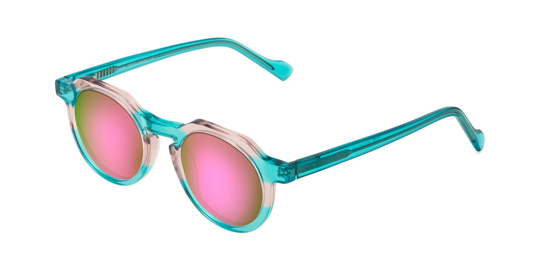 Angle of Vesper in Green-Pink with Pink Mirrored Lenses