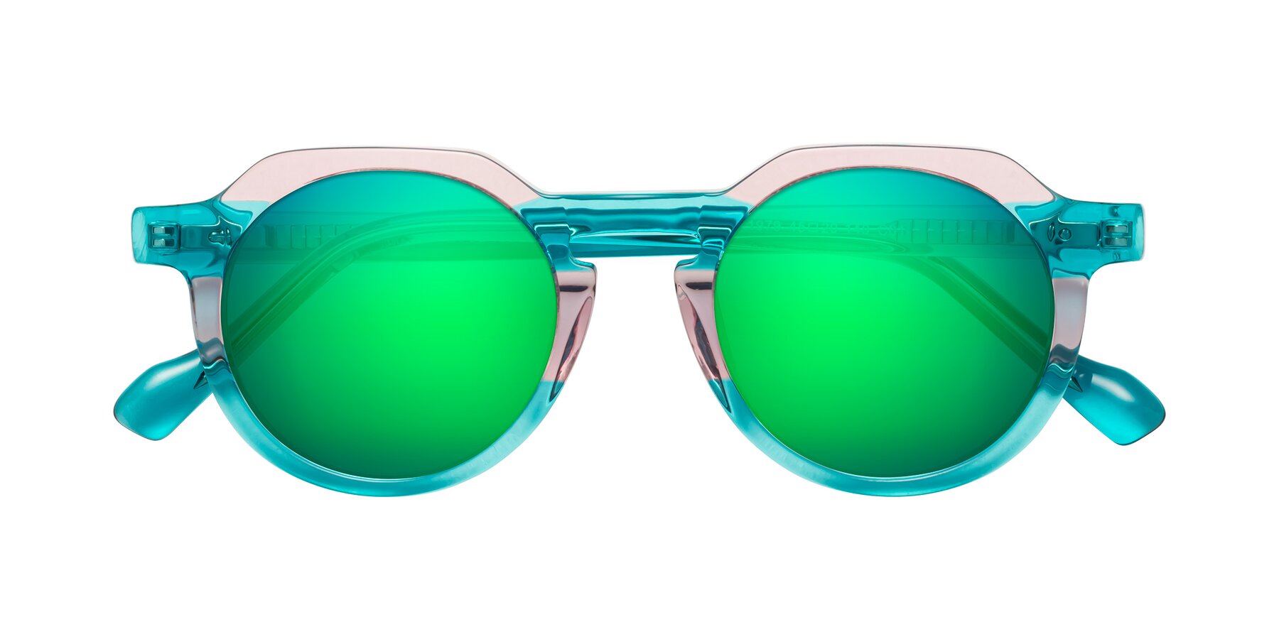 Folded Front of Vesper in Green-Pink with Green Mirrored Lenses