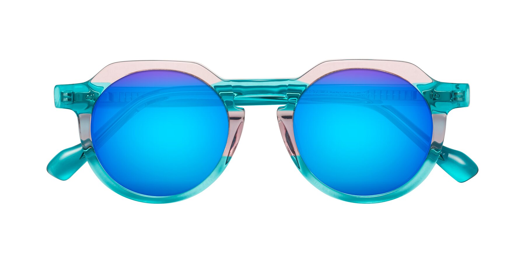 Folded Front of Vesper in Green-Pink with Blue Mirrored Lenses