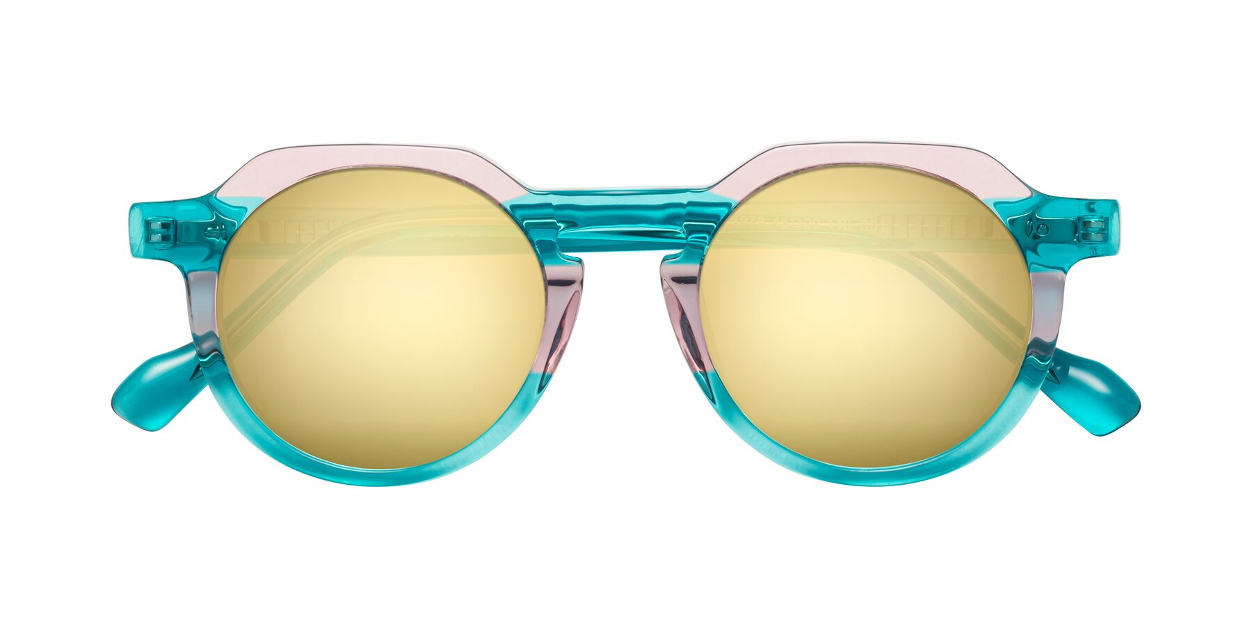 Folded Front of Vesper in Green-Pink with Gold Mirrored Lenses