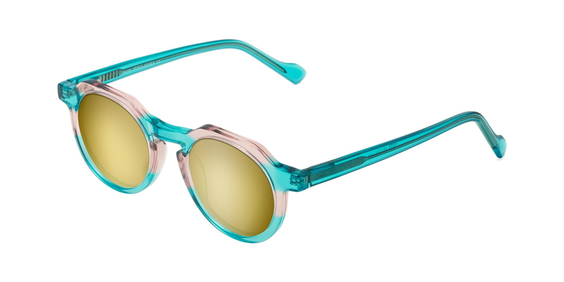 Angle of Vesper in Green-Pink with Gold Mirrored Lenses