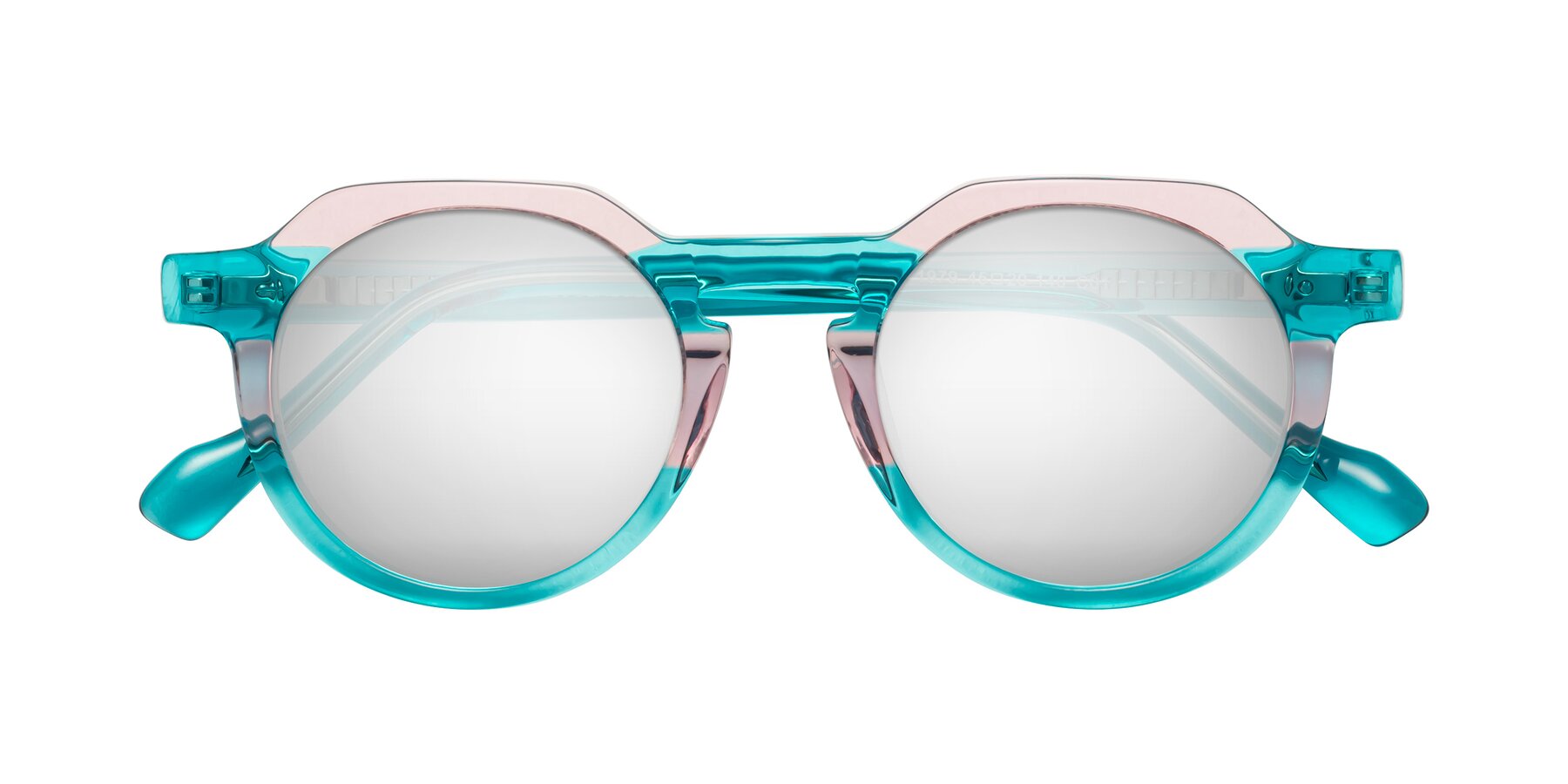Folded Front of Vesper in Green-Pink with Silver Mirrored Lenses
