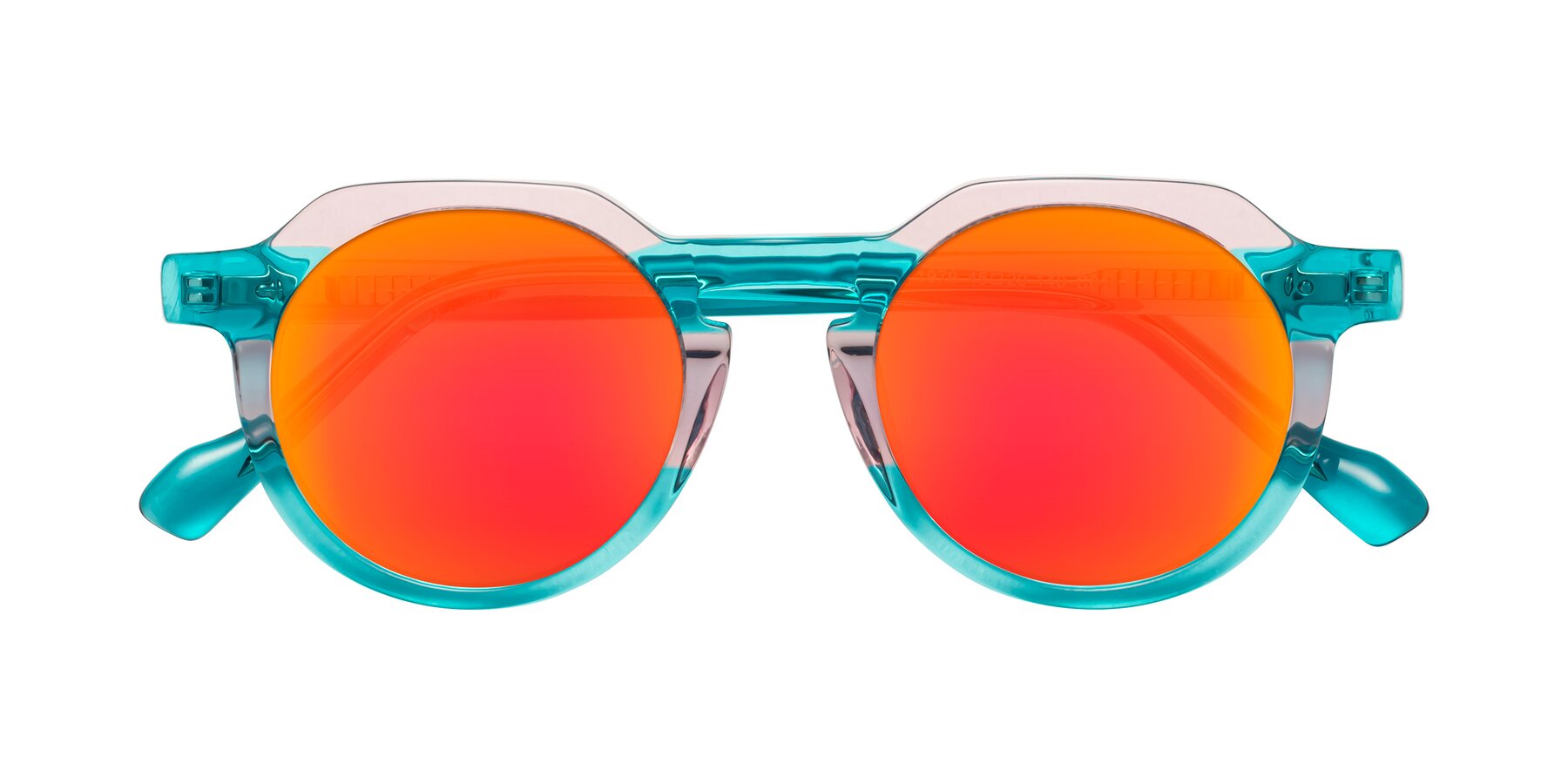 Folded Front of Vesper in Green-Pink with Red Gold Mirrored Lenses